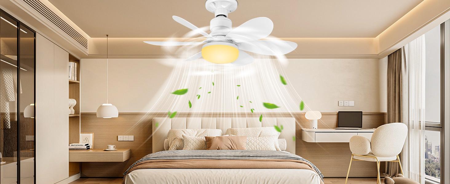 Ceiling Light with Fan,Ceiling Fan with Lighting and Remote Control,Small Quiet Ceiling Fan with 3 Wind Levels,Dimmable,Timing Function for Bedroom