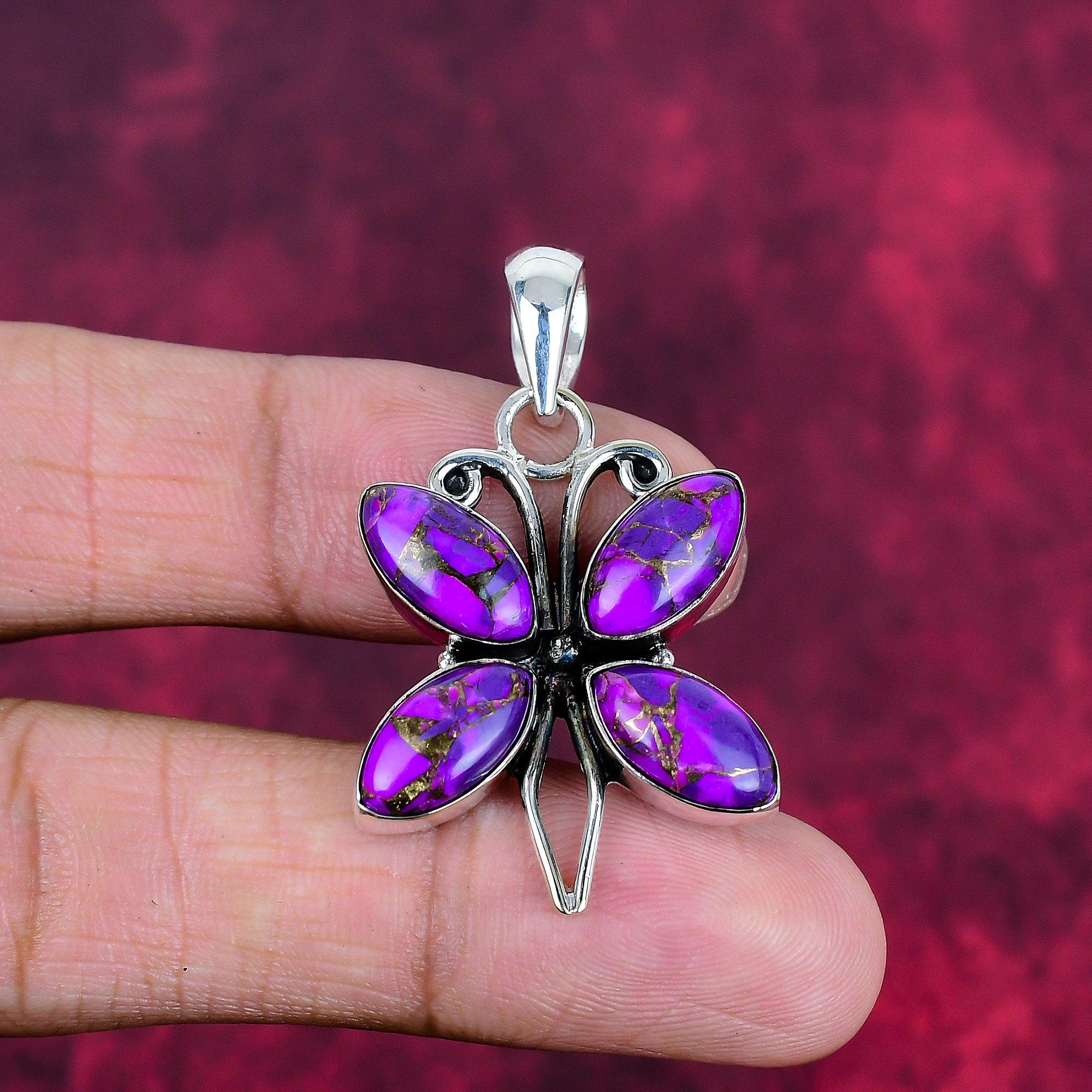Purple Copper Turquoise Pendant, 925 Solid Sterling Silver Jewelry, Gemstone Pendant, Gift For Her Handmade Dainty Jewelry