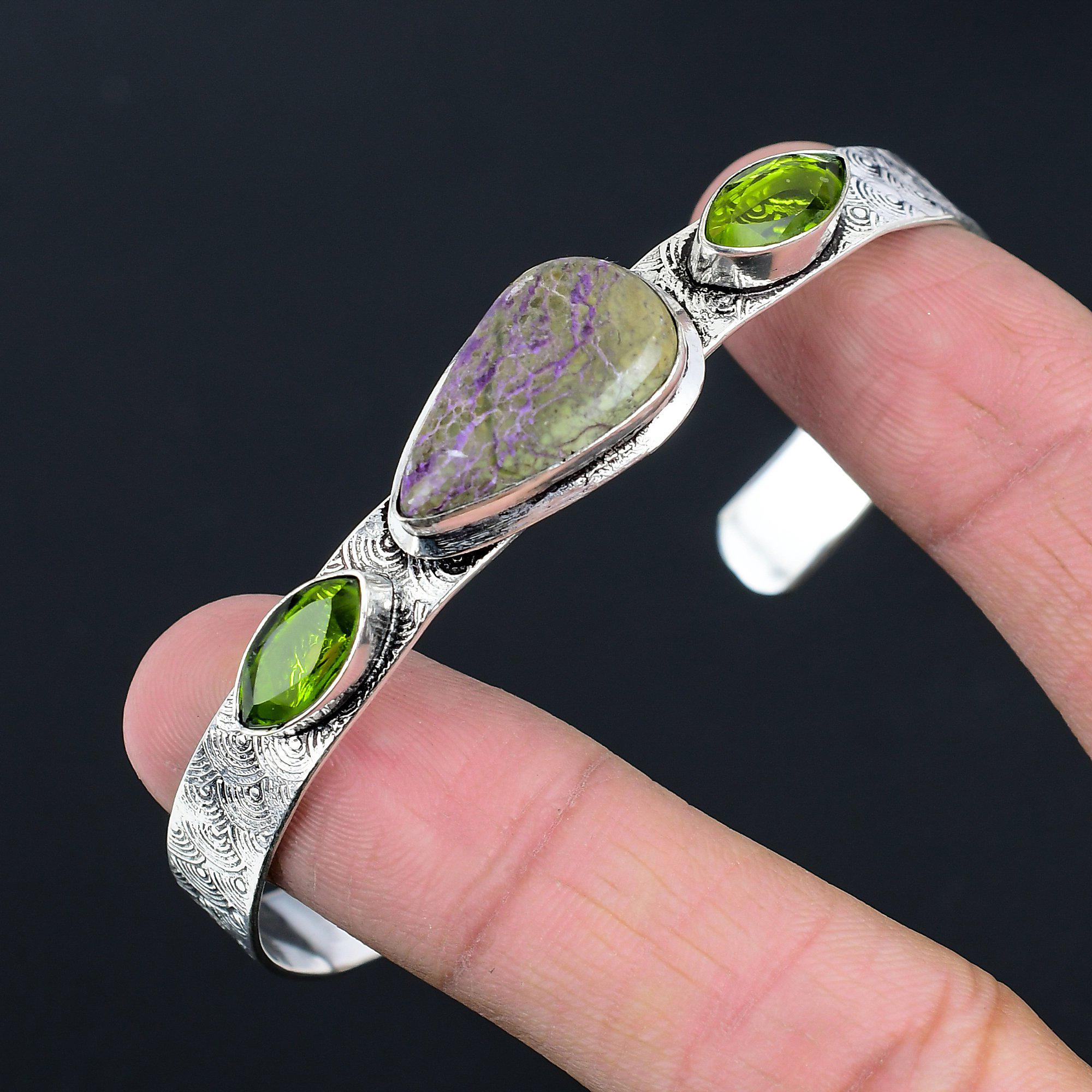 Vente de la Fête de l'Amitié Argent Sterling Pierre Purpurite Péridot Bracelet Bohème Bijoux