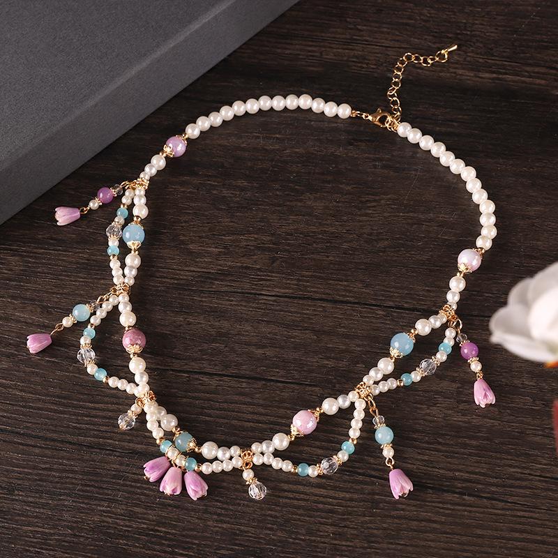 Chinese Style Simulation Pearl Necklace Hanfu Long Chain Jewelry Accessory