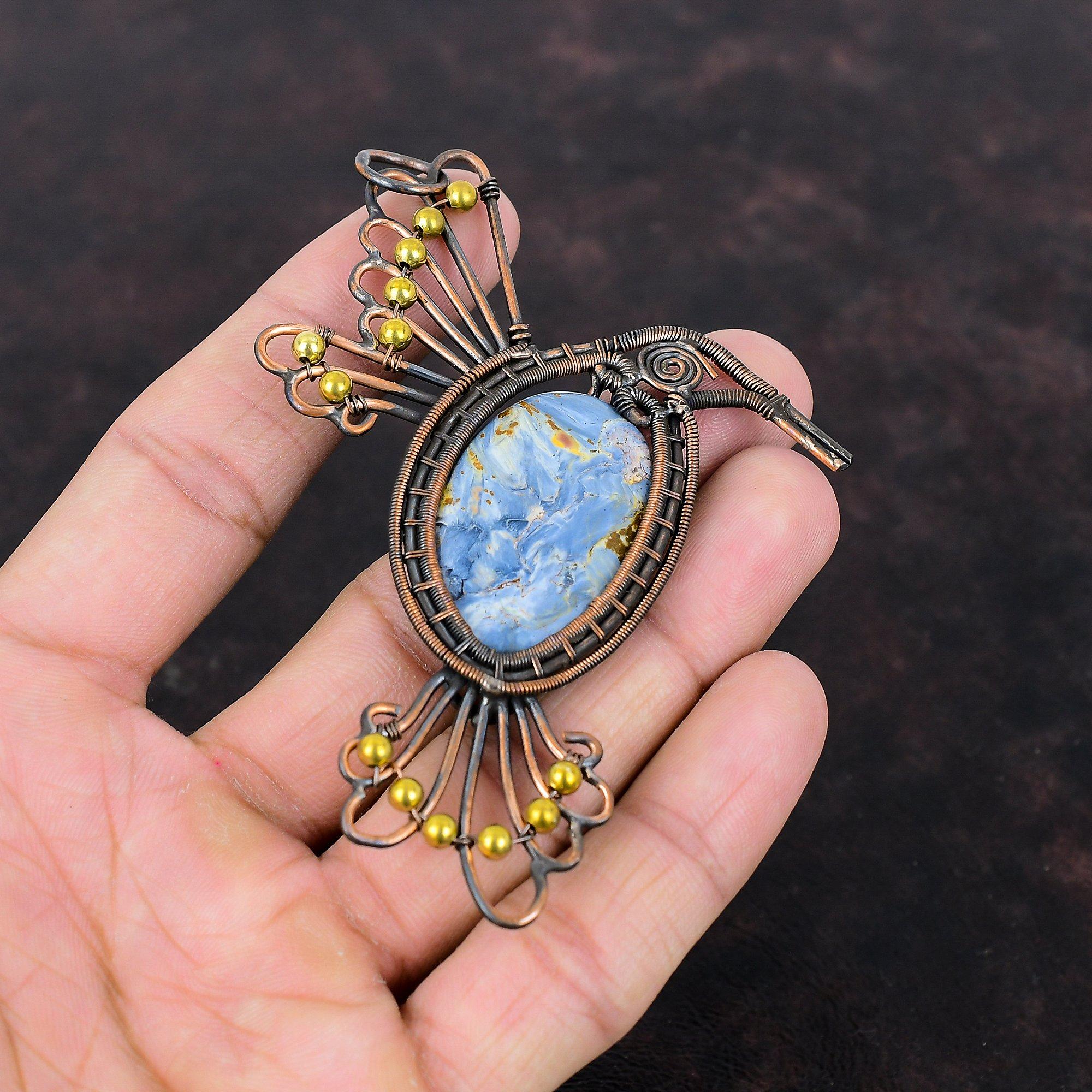 Pietersite Pendant Copper Wire Wrapped Gemstone Jewelry Handmade Pendants Pietersite Jewelry Copper Wire Wrap Pendant Bird Pendant For Gift