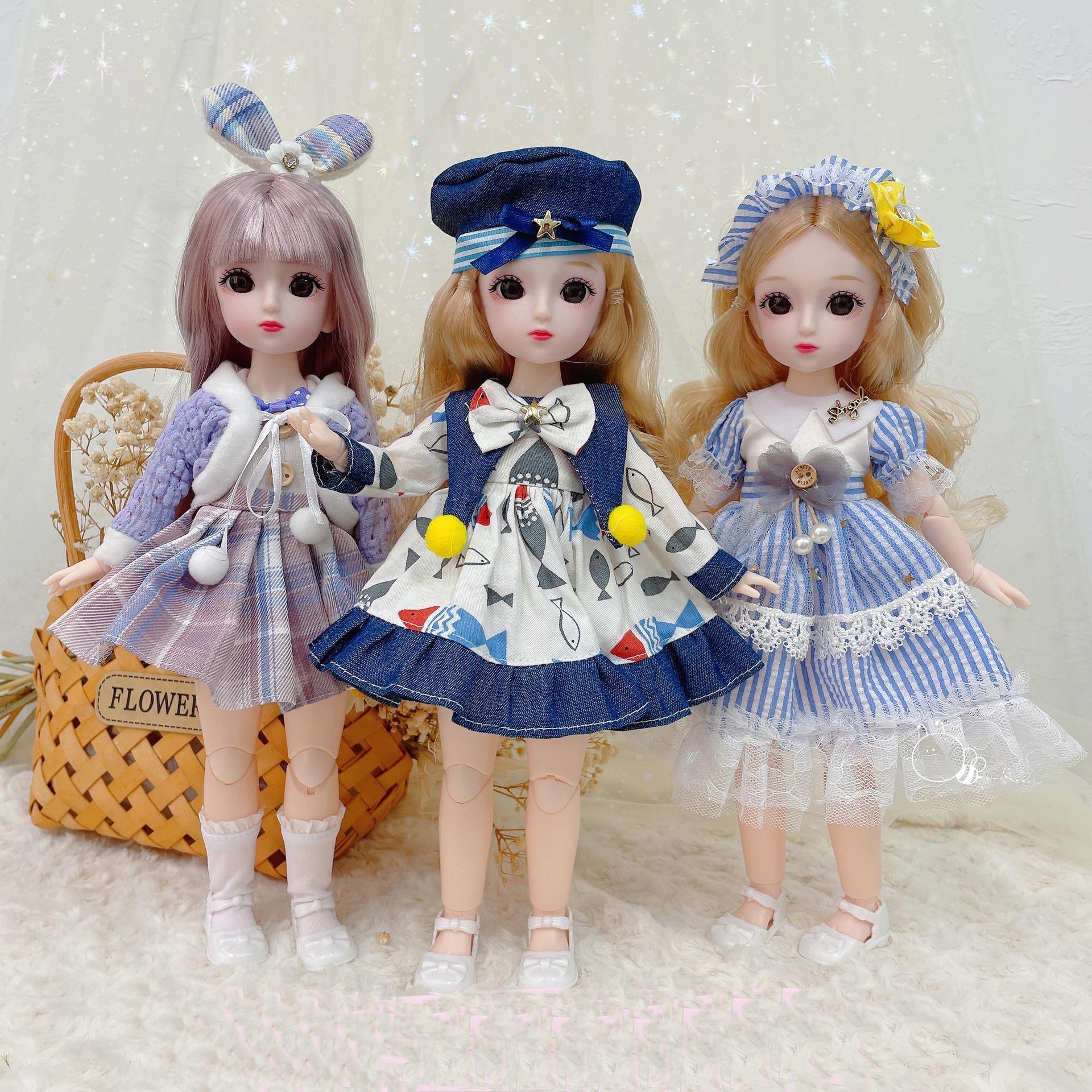 30cm Anime Doll 1/6 Bjd Kawaii Girls Dress Up DIY Toy 23 Joint Movable Body with Clothes Skirt Hat Headdress
