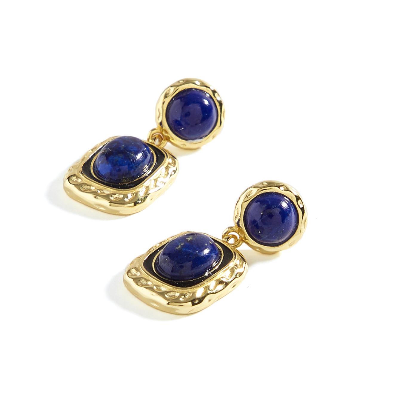 Vintage Design 925 Sterling Silver Yellow Earrings Natural Lapis Lazuli Gemstones Fine Jewelry for Women's Banquet Party Wear