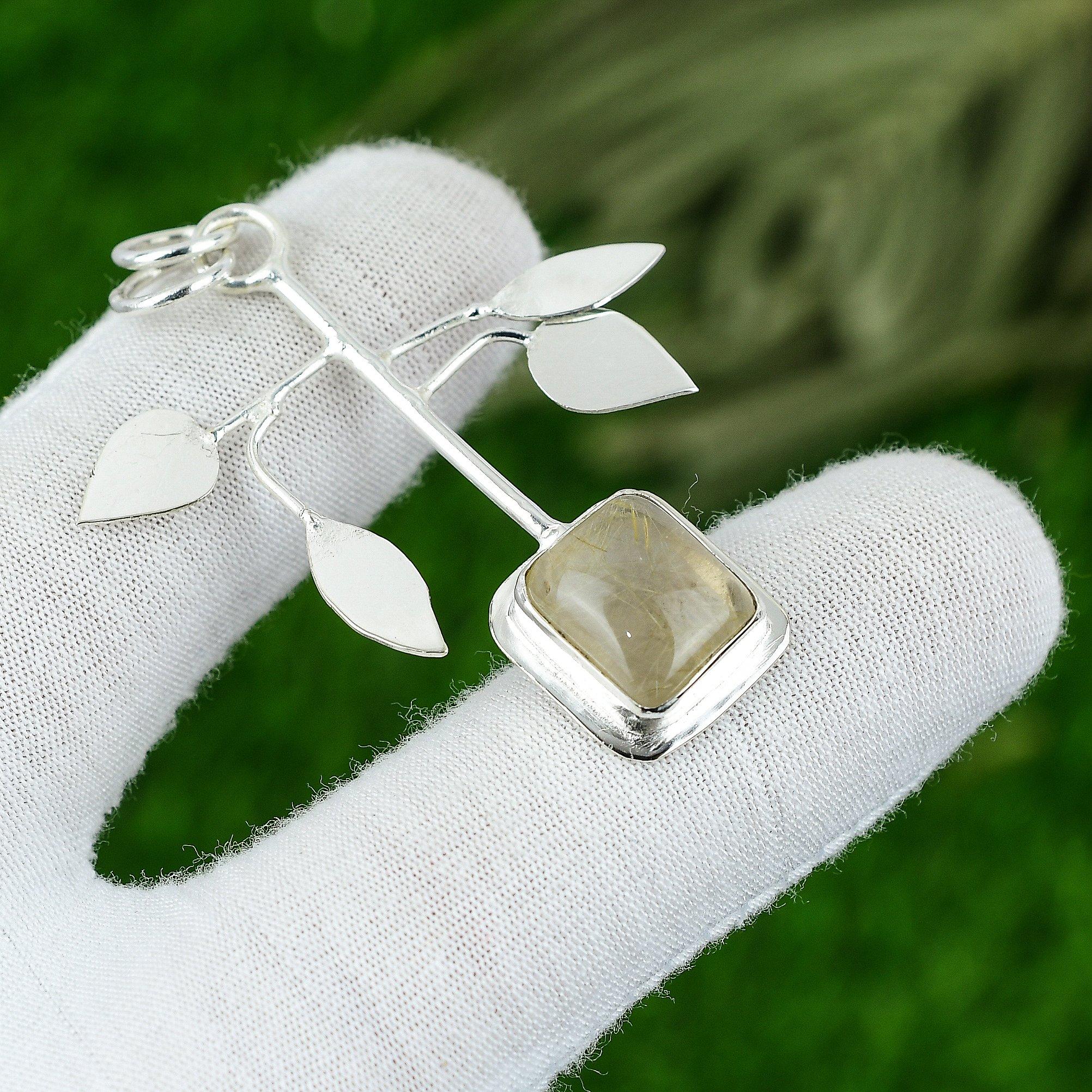 Anniversary Gift For Her Natural Golden Rutile Gemstone Pendant 925 Silver