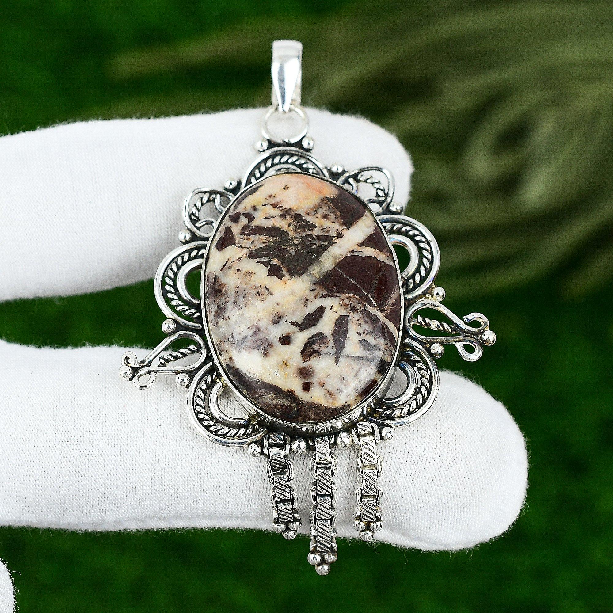 Mothers day Sale Natural Coconut Jasper 925 Silver Engagement Wedding Pendant