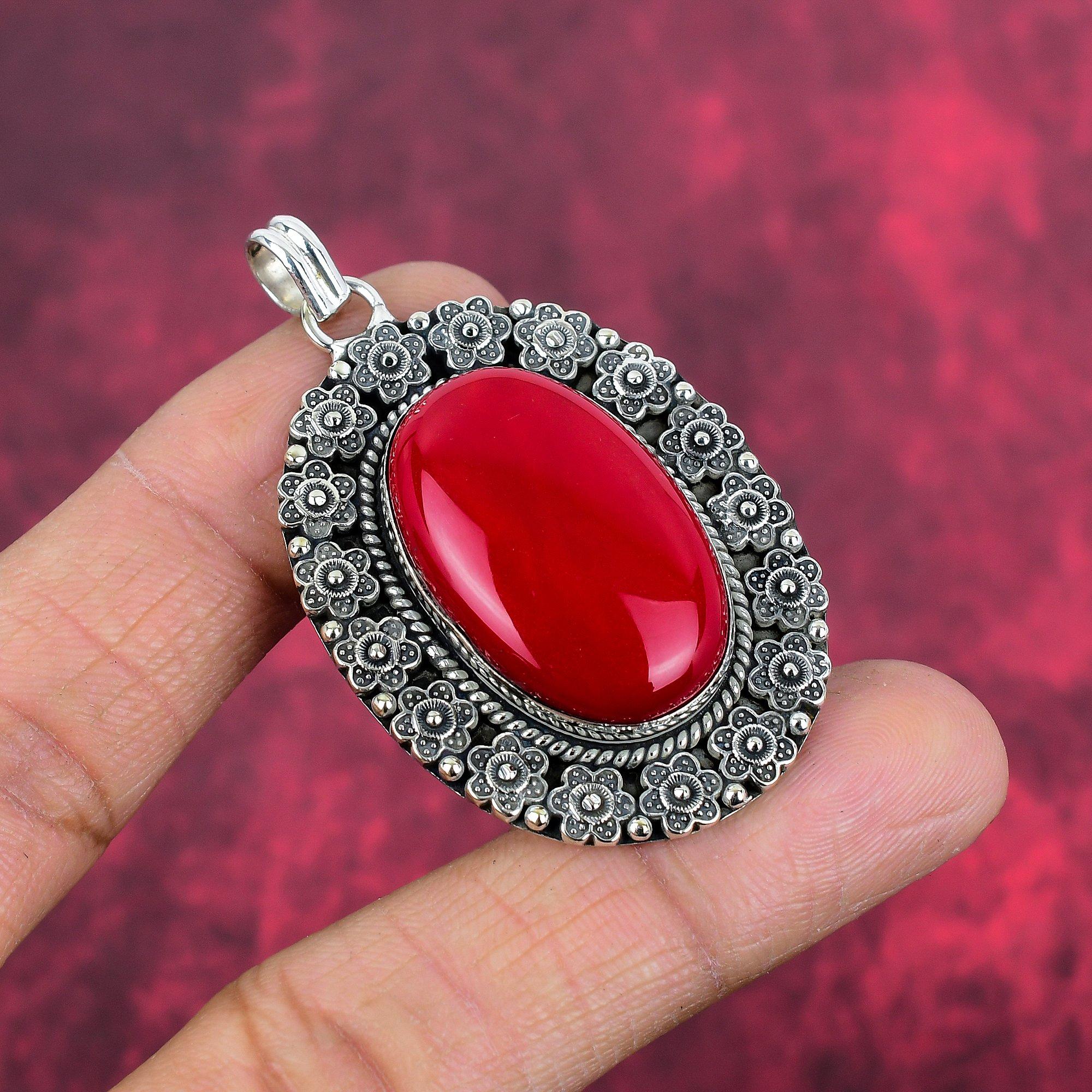 Red Coral Jewelry, 925 Solid Sterling Silver Pendant Handmade Gemstone Jewelry, Gifts For Wife Brand New Pendant