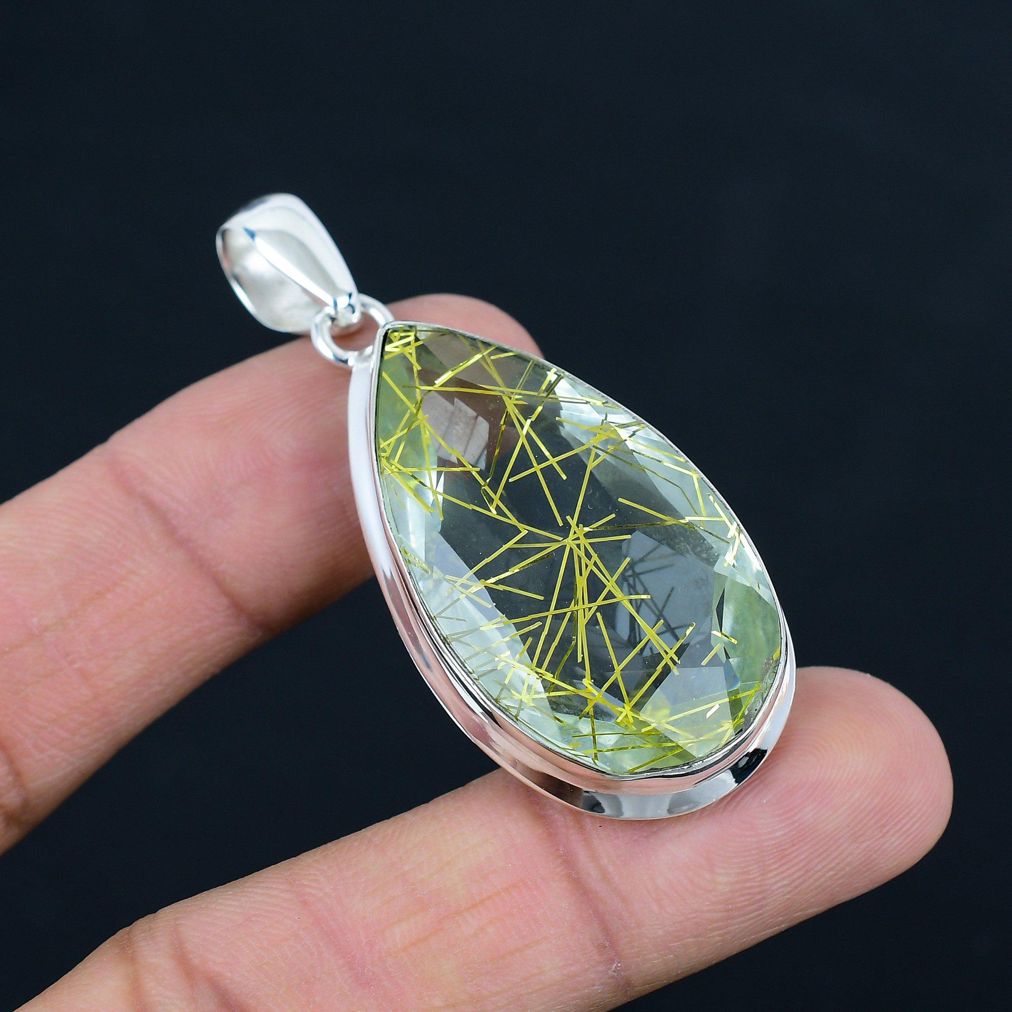 Natural Faceted Golden Rutile Gemstone Pendant, 925 Sterling Silver, Pendant Jewelry, Handmade Silver Pendant Jewelry for Gift, Easter Gift