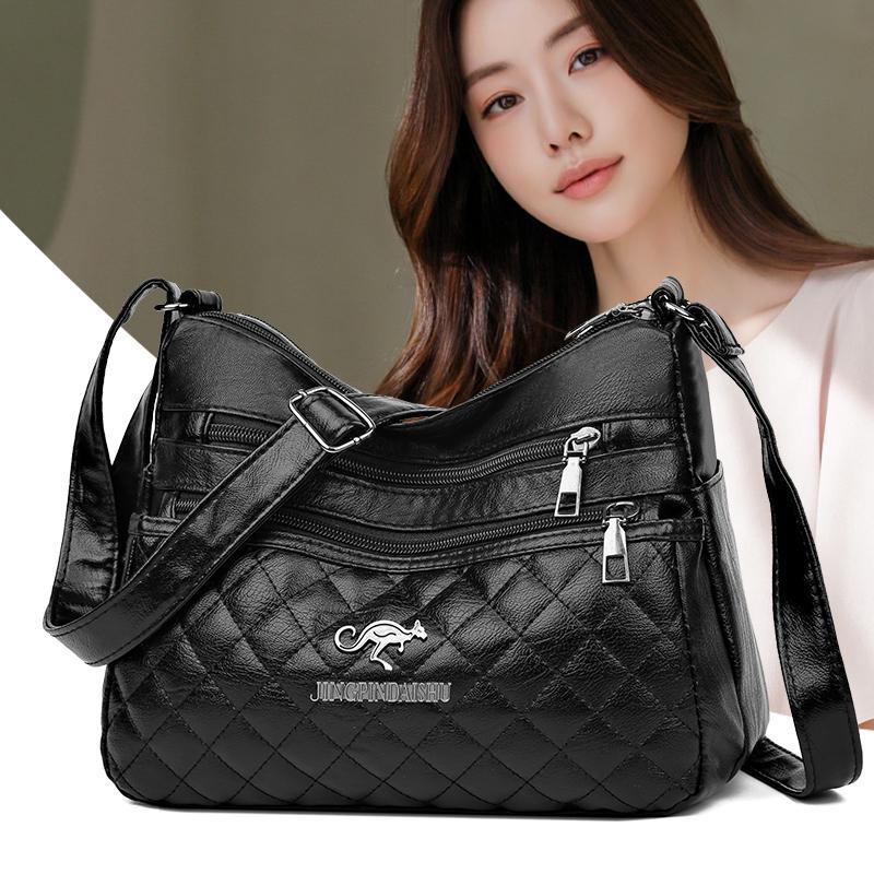 Women's Shoulder Bag Soft Leather Middle-Aged Mother Bag Large Capacity Crossbody Bag