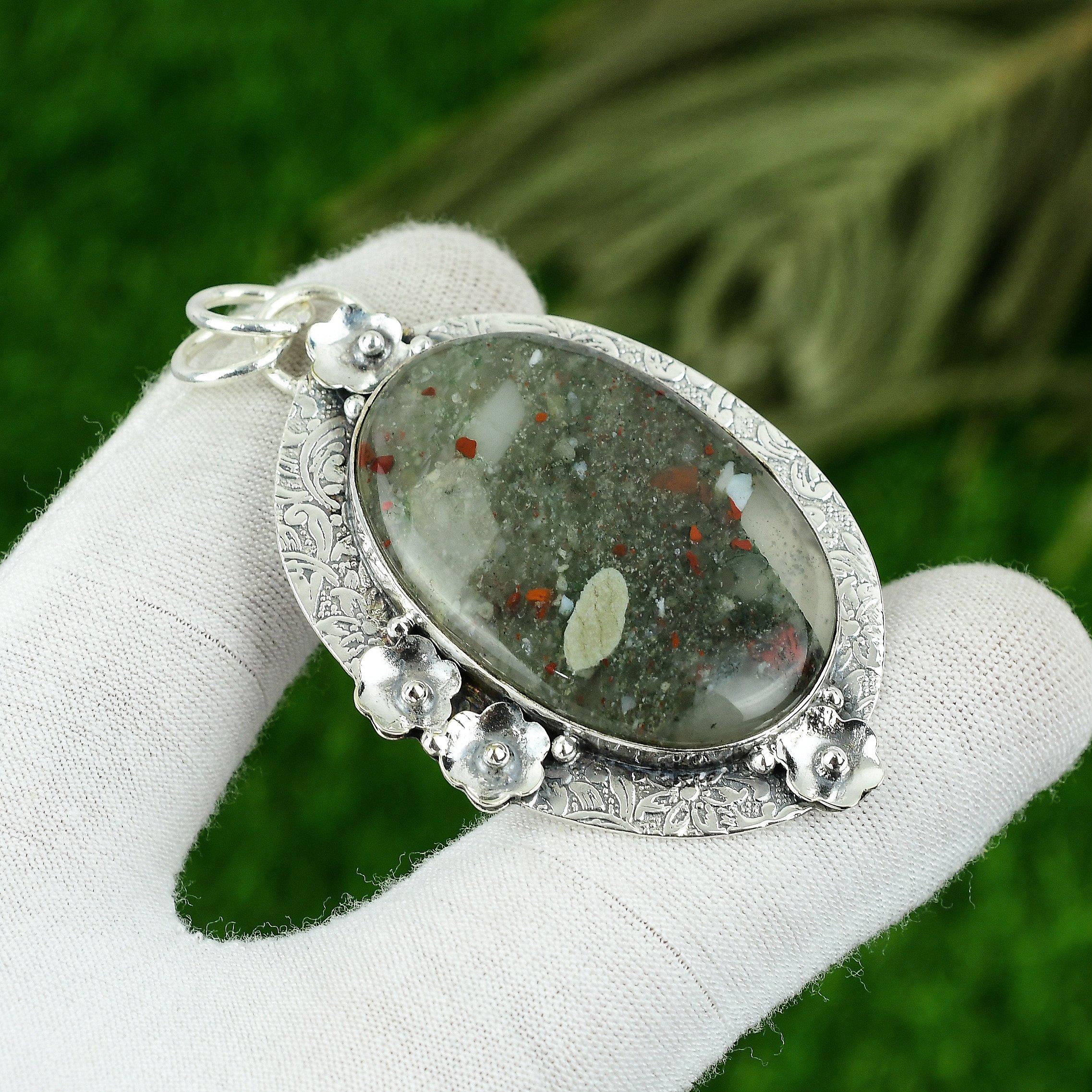 Natural Tabu Jasper Gemstone Pendant Handmade 925 Sterling Silver Indian Jewelry