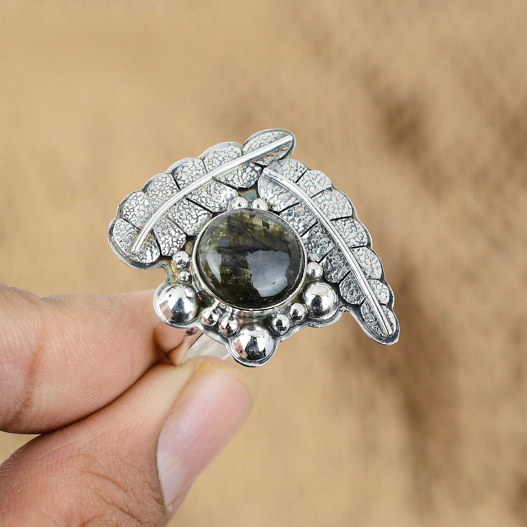 Natürlicher Labradorit Edelstein Versprechen Blau Verstellbarer Ring 925 Sterlingsilber
