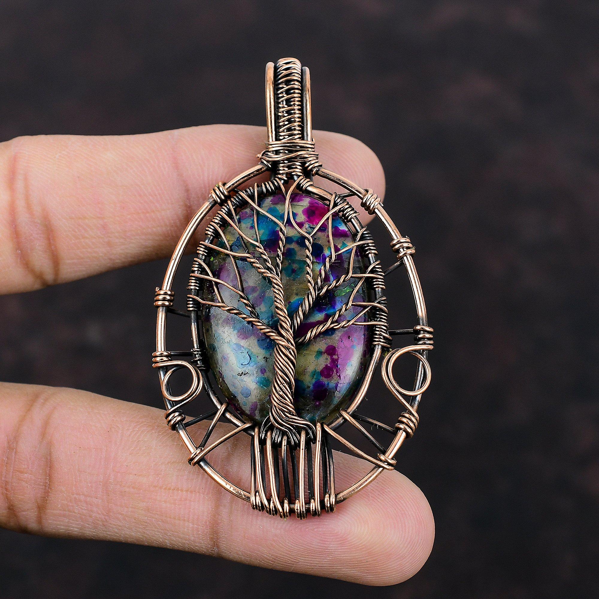 Tree Of Life Multi Fire Labradorite Pendant Copper Wire Wrapped Gemstone Pendant Handmade Pendant Amazing Copper Jewelry Gift For Engagement