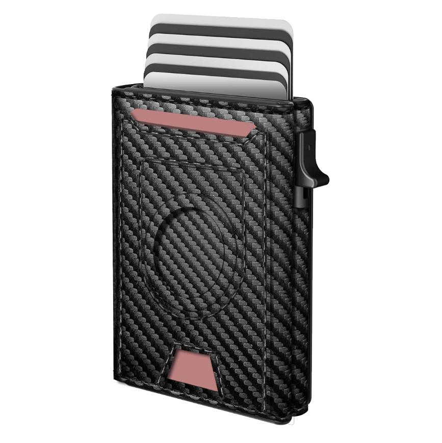 Portafoglio Pop-Up da Uomo con Tracker : Pelle PU, Blocco RFID Minimalista Fibra di Carbonio - Grande Capacità di Carte Finestra ID | Scomparto Banconote Mag