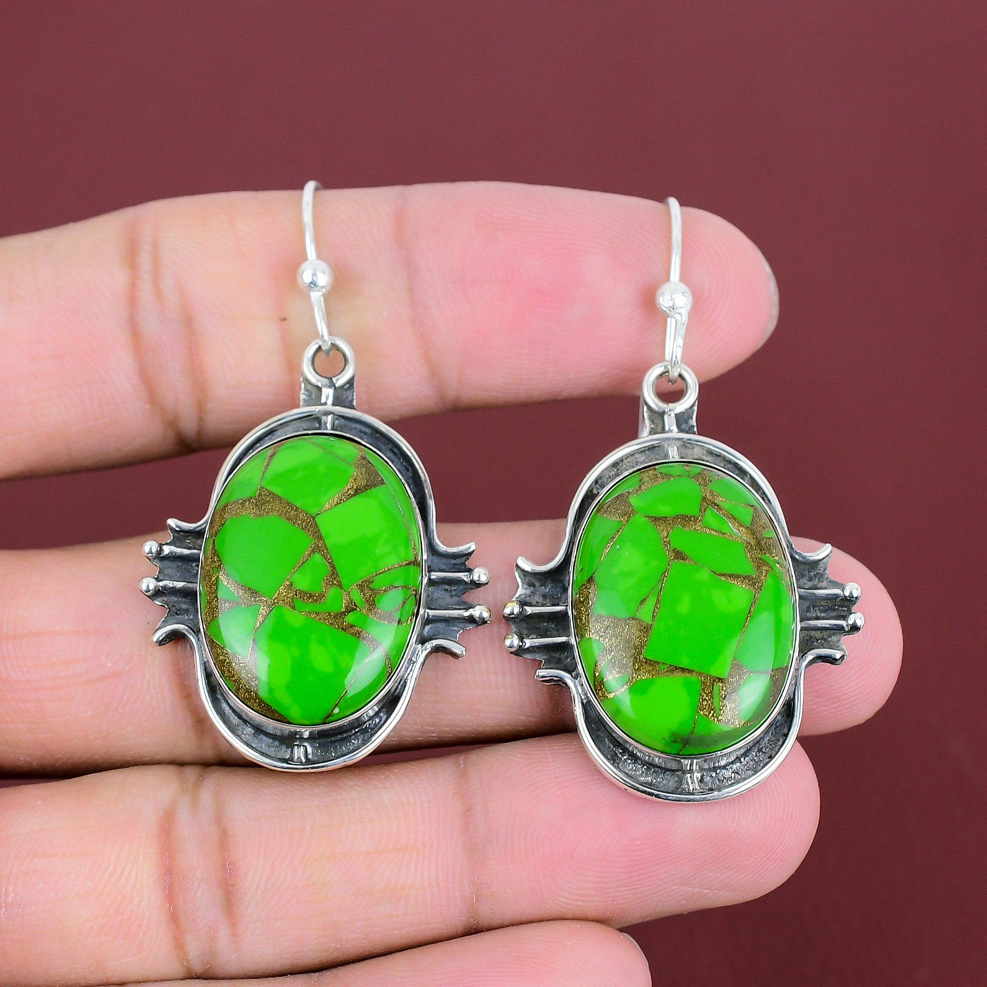Kupfer Grün Türkis Ohrring 925 Sterlingsilber Ohrringe Edelstein Ohrring Antikschmuck Verlobungsgeschenk Handgemachter Ohrring Silberschmuck