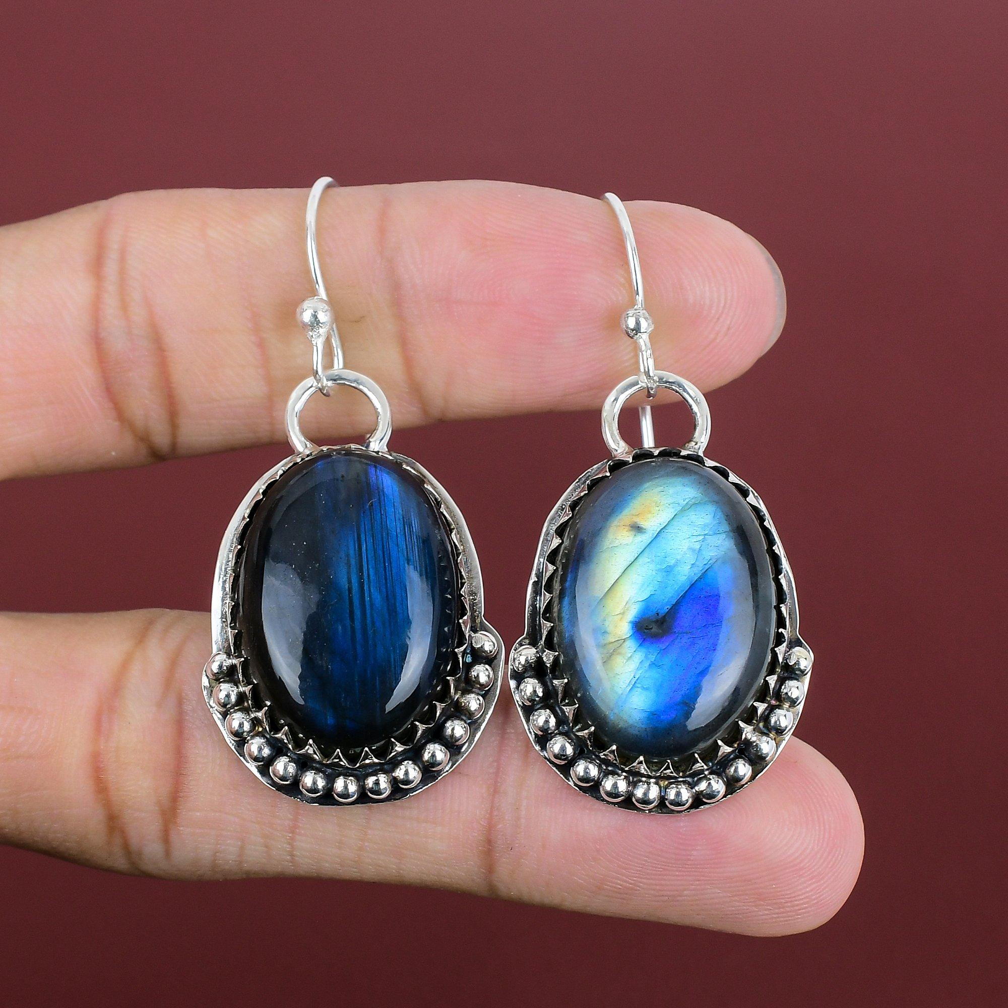 Labradorite Earring Natural Gemstone Earring 925 Sterling Silver Earring Boho Jewelry Handmade Earring Engagement Gifts Birthstone Earrings