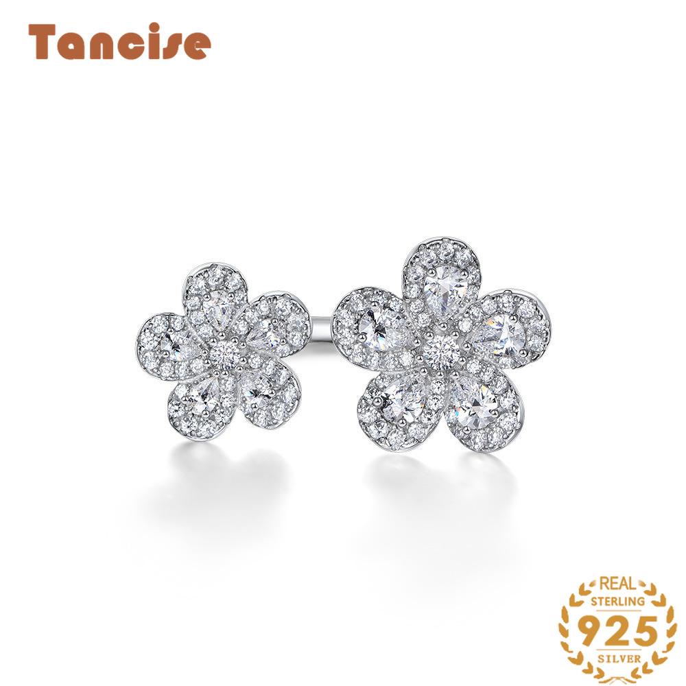 Tancise S925 Silver Jewelry Flower Fashion Versatile Open Ring