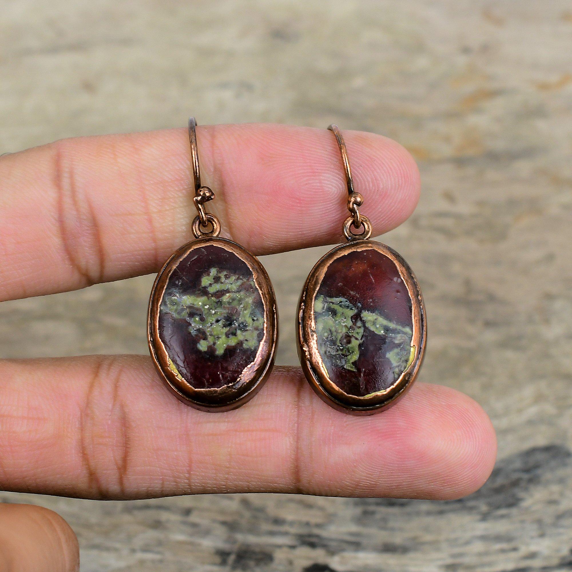 Drachenblutstein Ohrring Elektrogeformte Kupferohrringe Original Edelsteinschmuck Designer Ohrring Handgefertigter Kupferschmuck Jubiläumsgeschenke