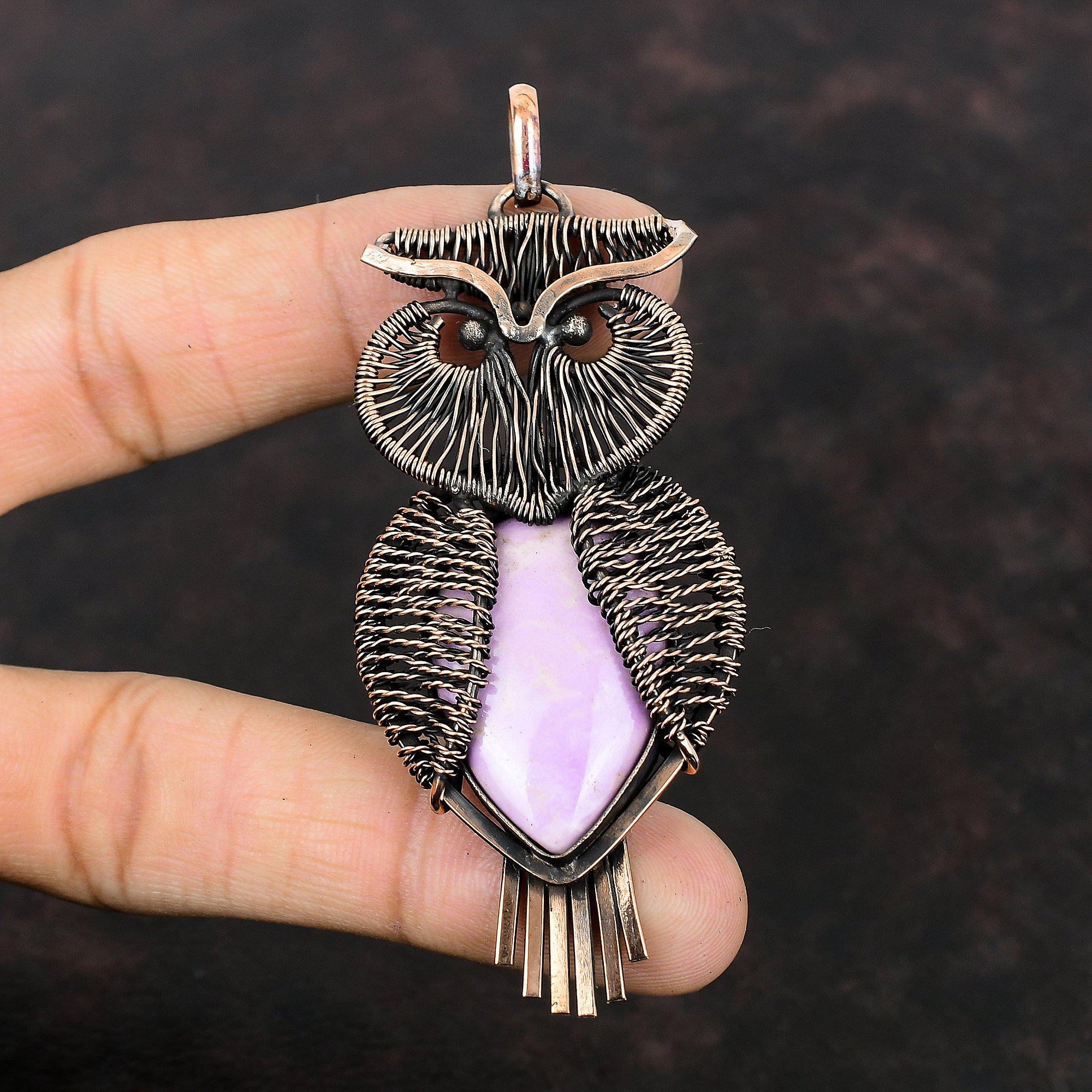 Phosphosiderit Anhänger Kupferdraht umwickelter Anhänger Handgefertigter Edelsteinanhänger Phosphosiderit Kupferschmuck Einzigartiger Eulenanhänger Geschenk für Ihn