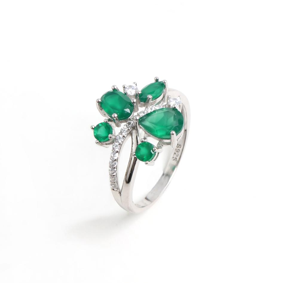 Exquisite 925 sterling silver ring Natural Green agate real gemstone fine jewelry for women's wedding proposal gift
