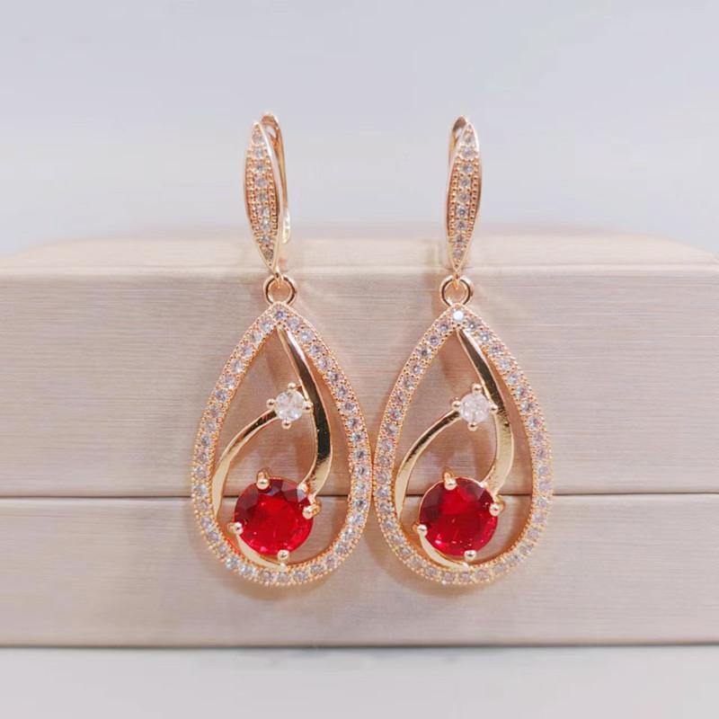 Korean Trendy Zircon Drop Shape Drop Earrings for Women Fashion Gold Color Earring Jewelry Party Accessories