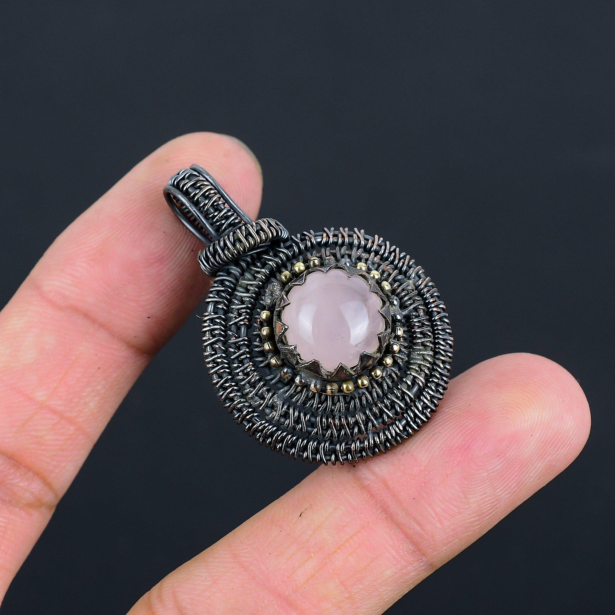 Adorable Rose Quartz Gemstone Handmade Copper Wire Wrap Jewelry Amazing Pendant For Women