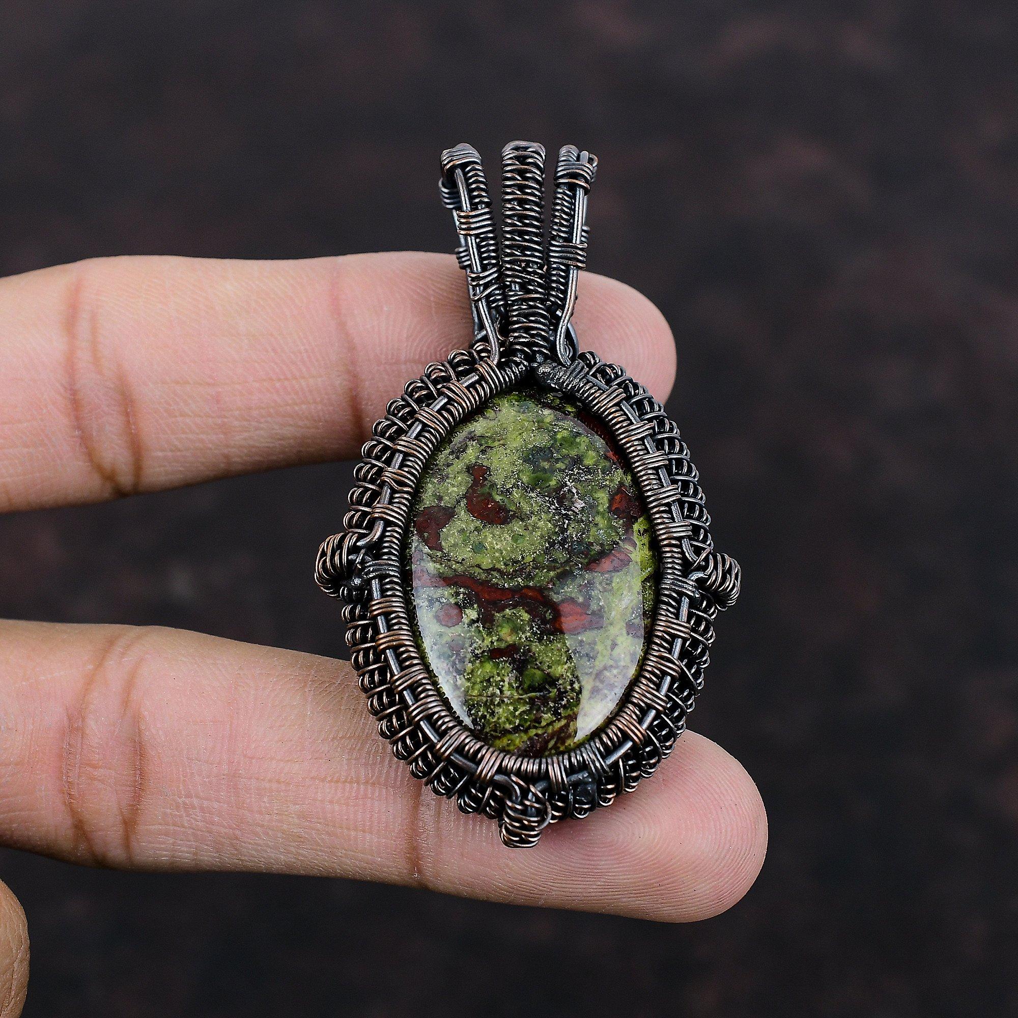 Dragon Bloodstone Pendant Copper Wire Wrapped Pendant Gemstone Handmade Pendant Copper Jewelry Gift For Her Ethnic Pendant Wire Wrap Jewelry