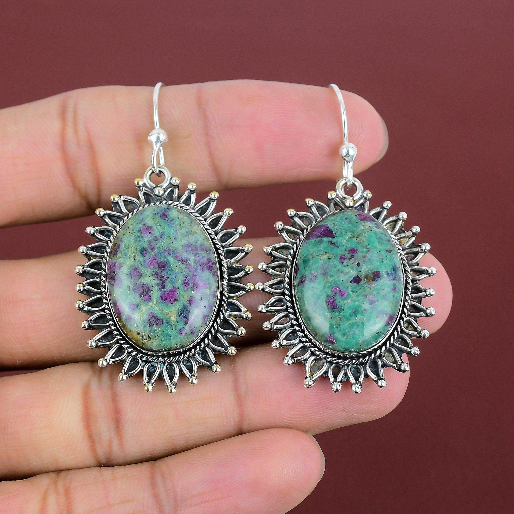 Ruby Fuchsite Earrings Gemstone Earring Designer Jewelry Wonderful Drop Earring 925 Sterling Silver Earrings Handmade Jewelry Gifts For Her