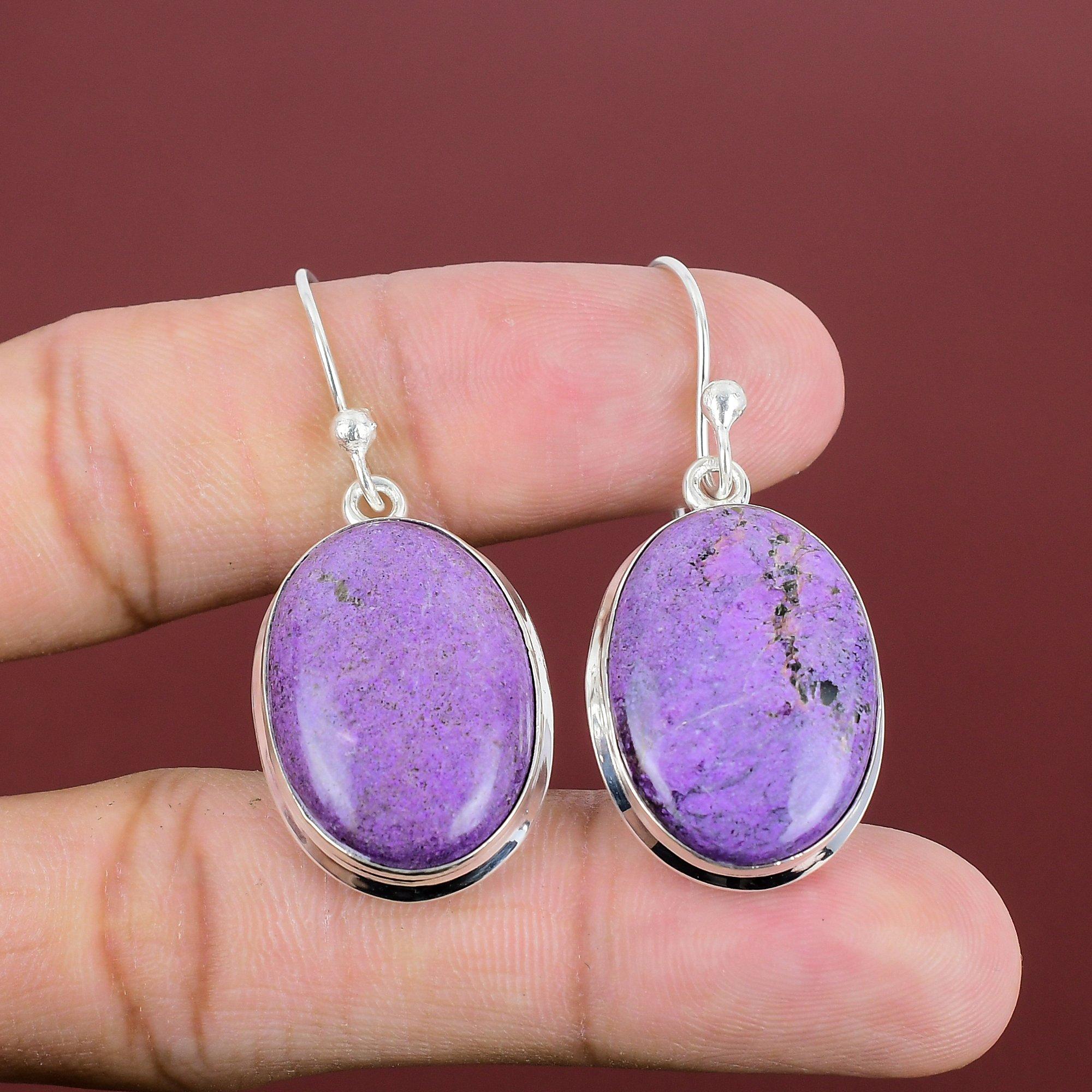 Purpurit Ohrringe Natur Edelstein Ohrringe Handgemacht Boho Schmuck 925 Sterling Silber Ohrringe Brandneue Ohrringe Geschenke für Sie Silberschmuck