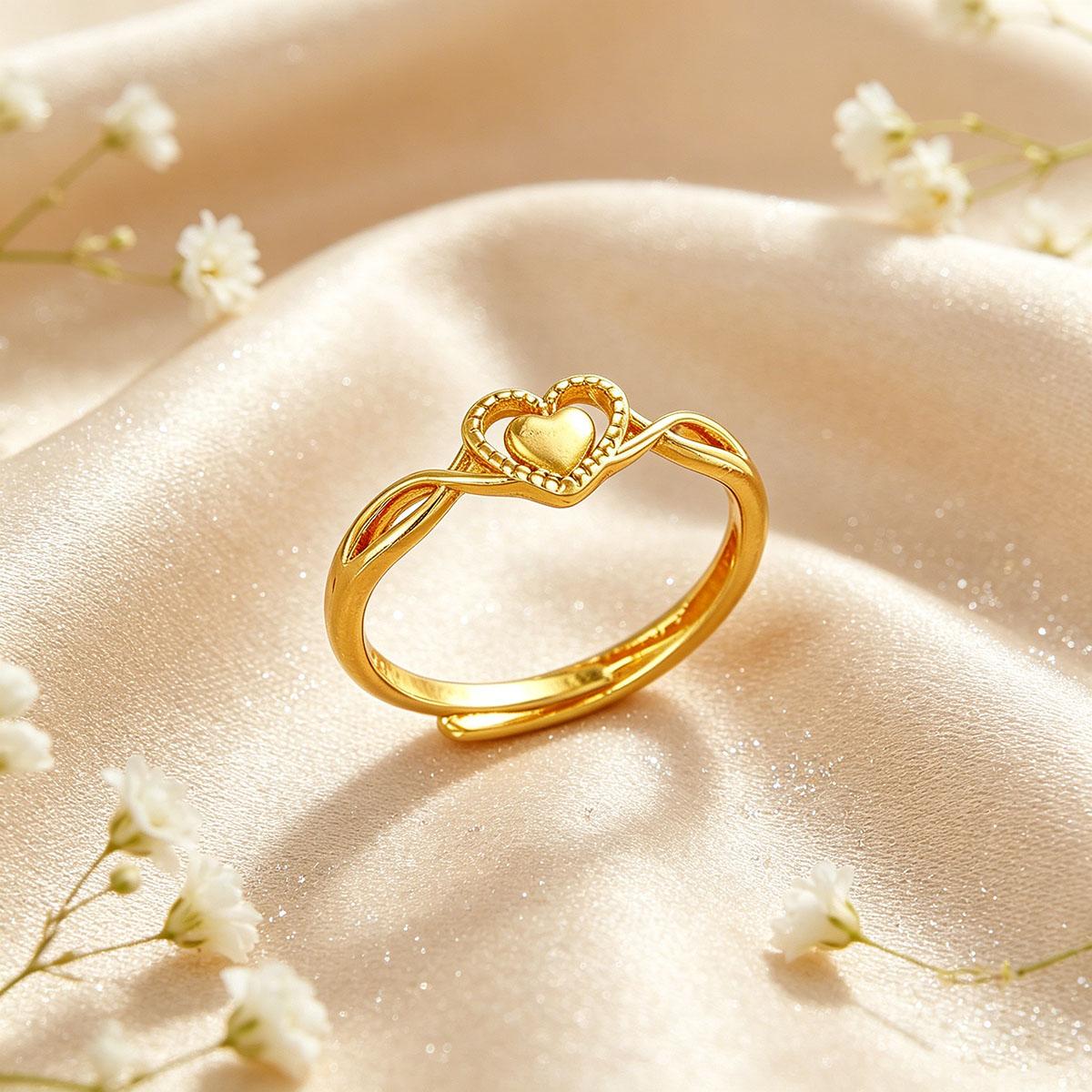 Heart-to-heart ring women's new style open adjustable niche design daily wear retro classic tail ring