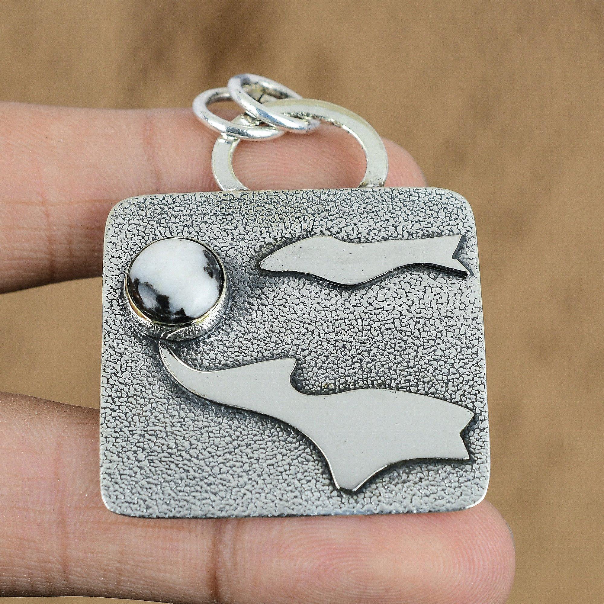 925 Sterling Silver Zebra Jasper Gemstone Unique Sister Handmade Wedding Pendant