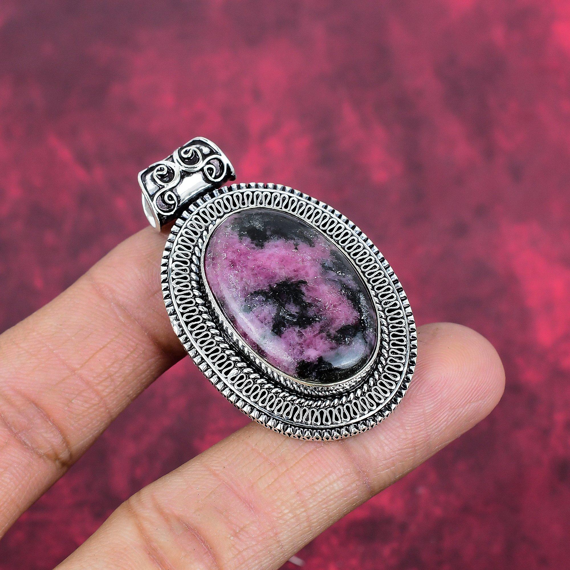 Rhodonit-Schmuck, 925er Sterling-Silber-Anhänger, handgefertigter Edelstein-Schmuck, Geschenke für die Frau, brandneuer Anhänger