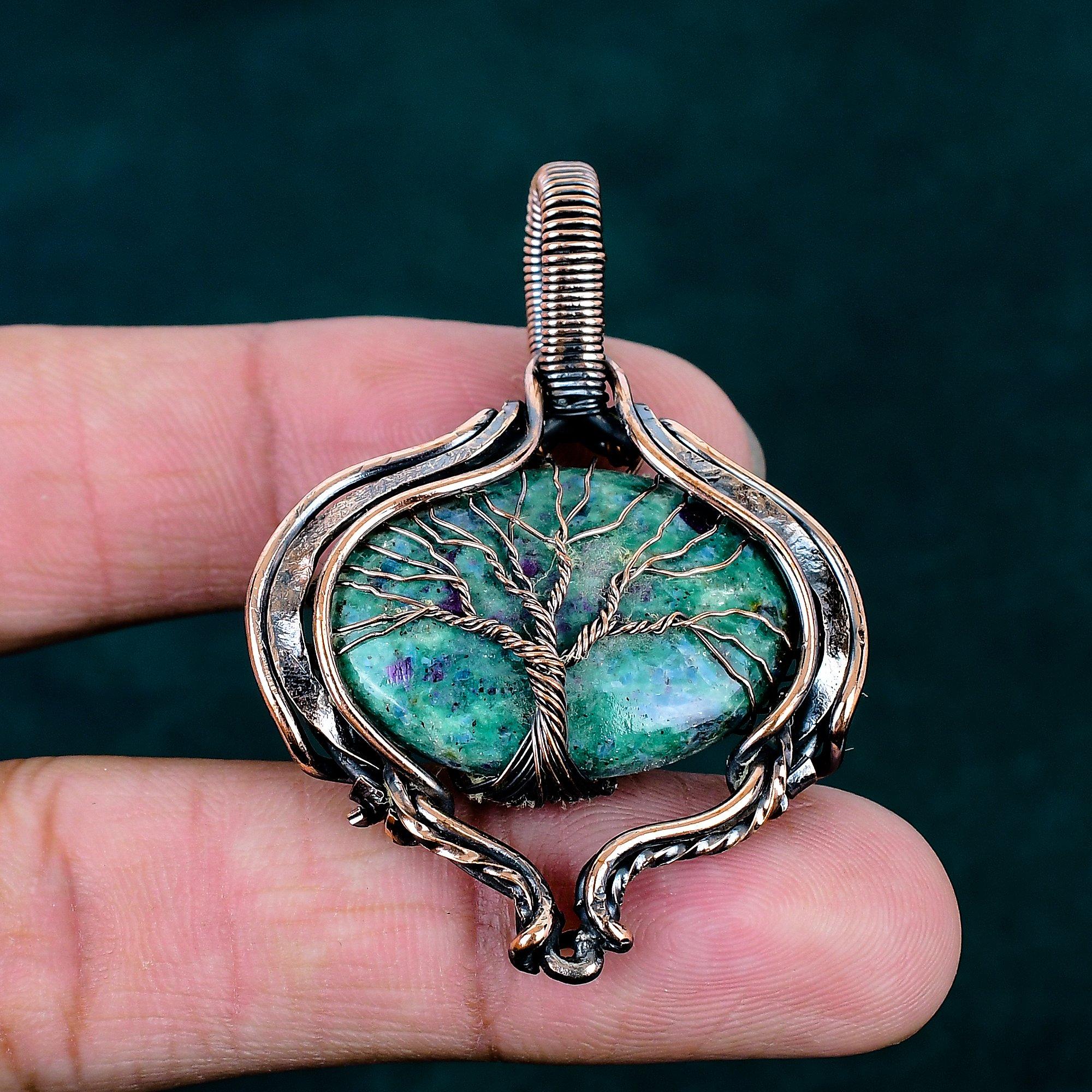 Ruby Fuchsite Pendant Handmade Designer Jewelry Copper Wire Wrapped Jewelry Natural Gemstone Pendant Tree of Life Jewelry Anniversary Gift