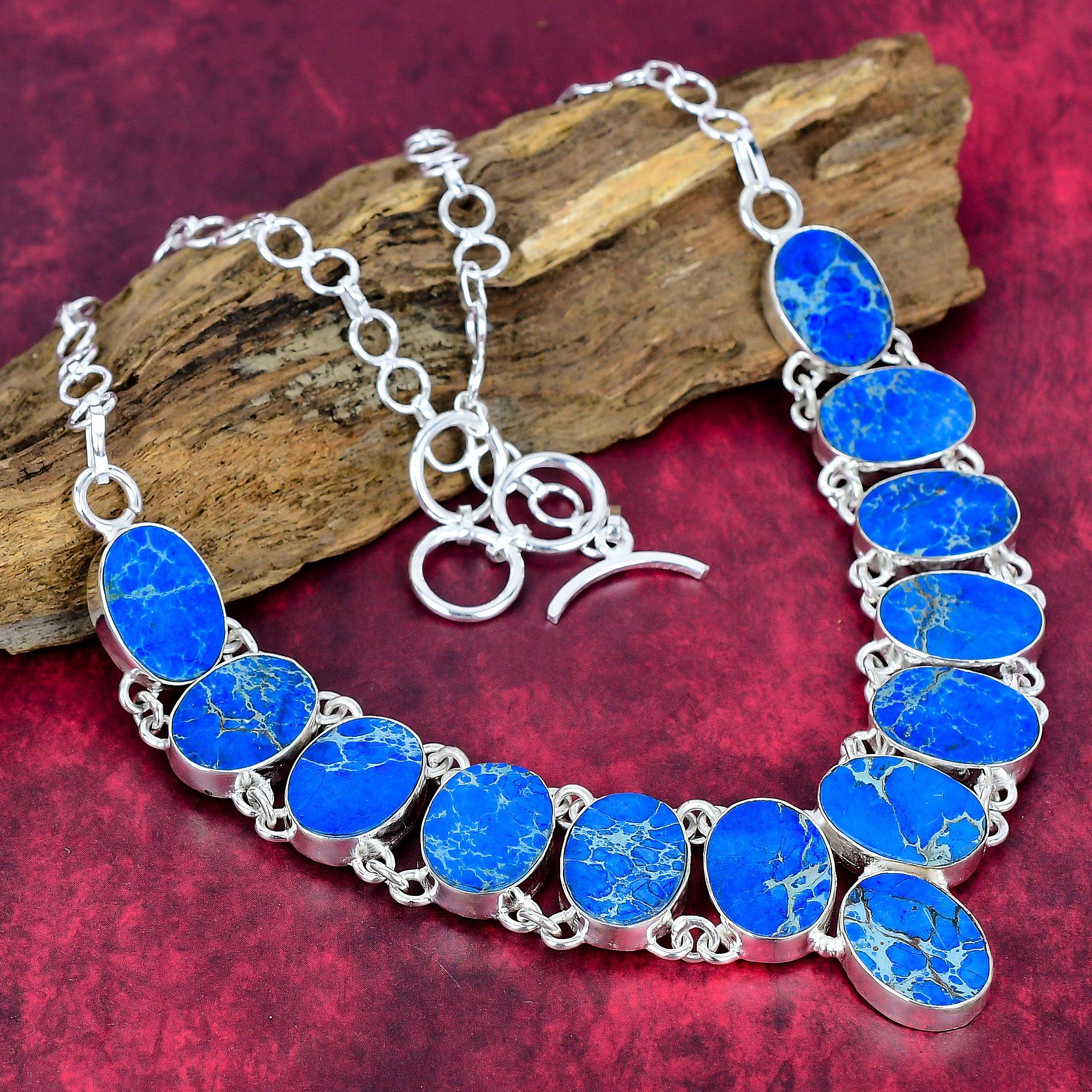 Blue Sea Sediment Necklace Gemstone Jewelry, 925 Solid Sterling Silver Adjustable Chain Necklace, Gift For Women Handmade Necklace