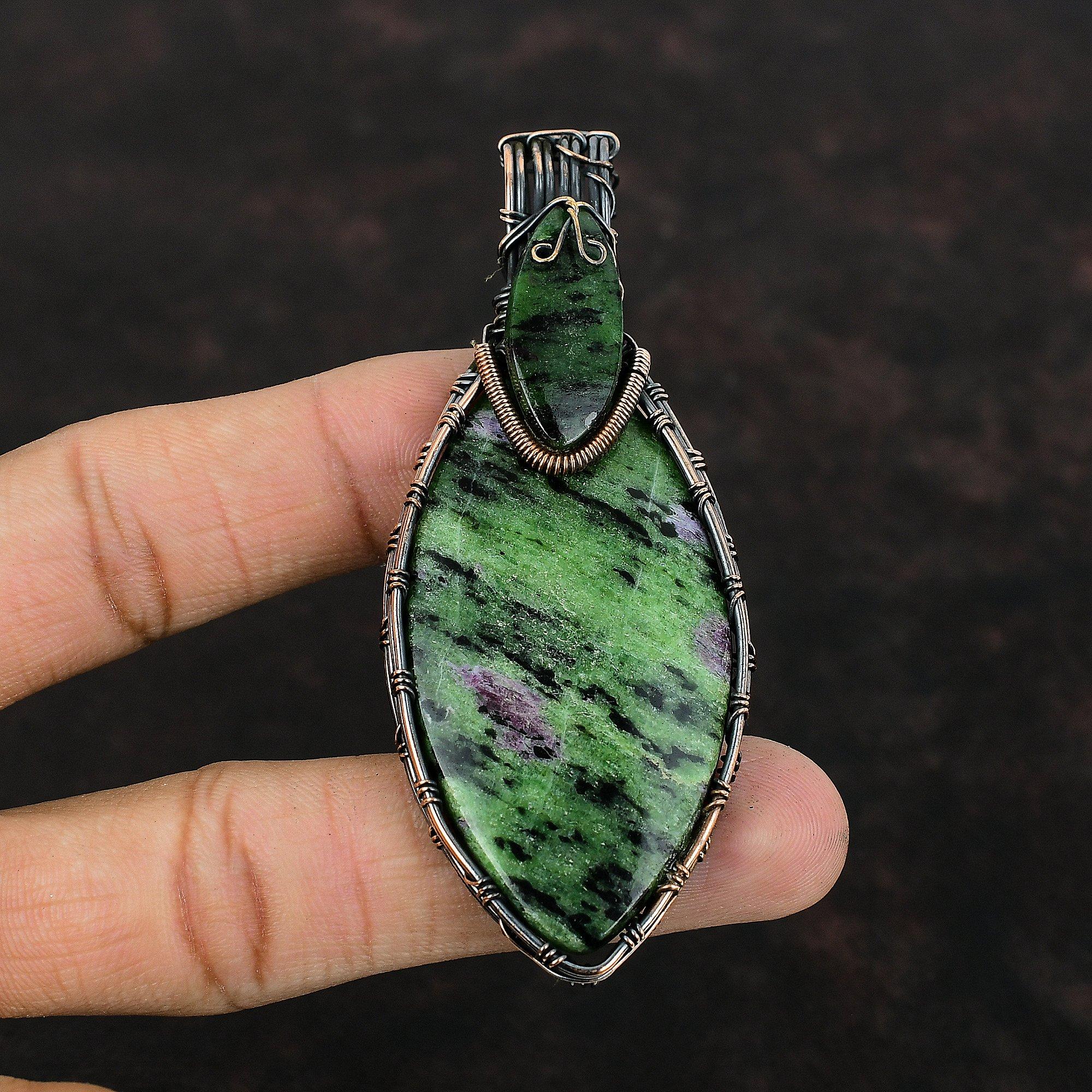 Rubin Zoisit Anhänger Kupferdraht umwickelter Edelsteinanhänger Handgefertigter Anhänger Rubin Zoisit Schmuck Umwickelter Anhänger Kupferschmuck Geschenk für Sie