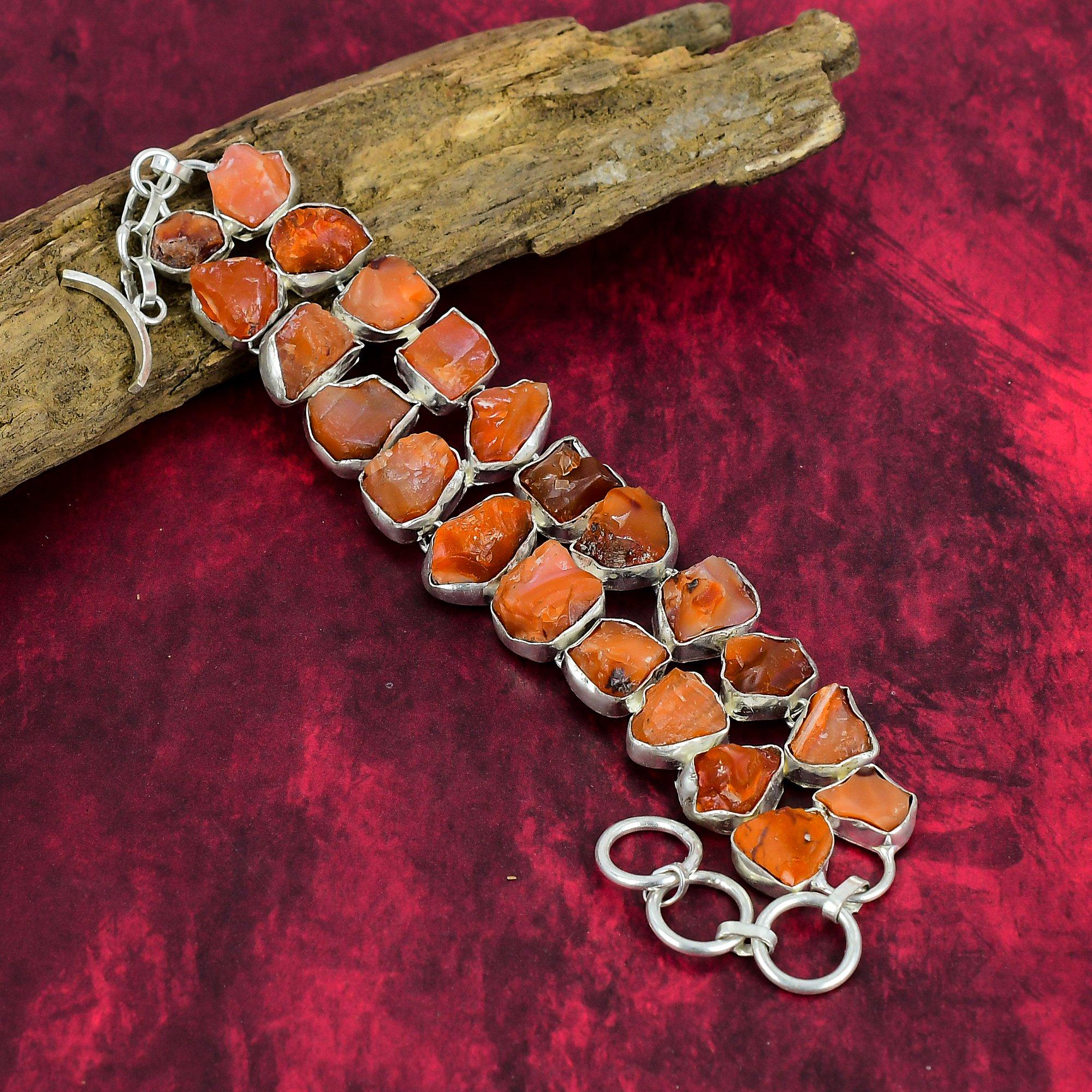 Natural Carnelian Rough Bracelet Jewelry, Carnelian Rough Gemstone 925 Solid Sterling Silver Bracelet Jewelry, Handmade Unique Shape Bracelet For Her