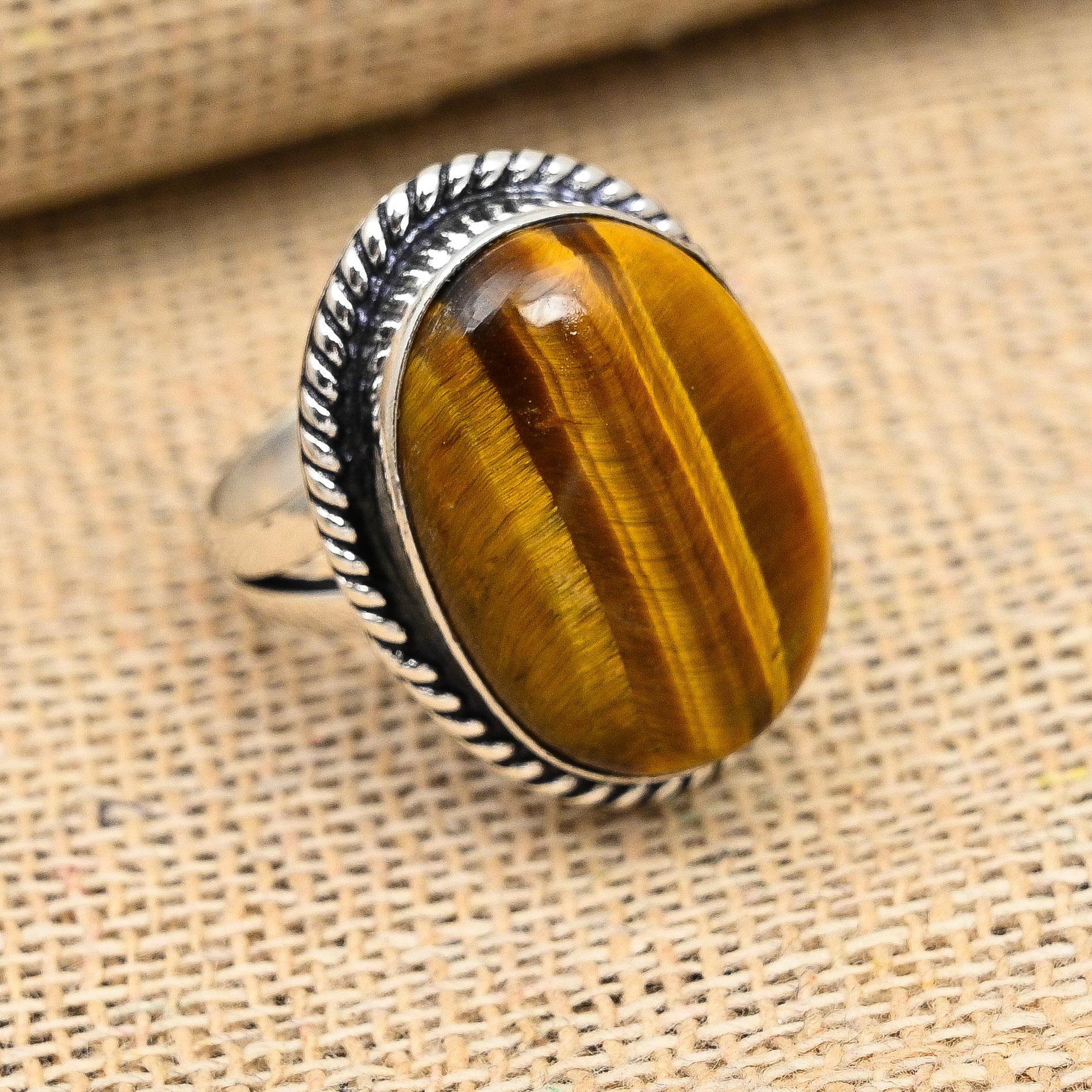 Tigerauge-Edelstein, handgefertigt, 925er Sterlingsilber, wunderbarer Schmuckring