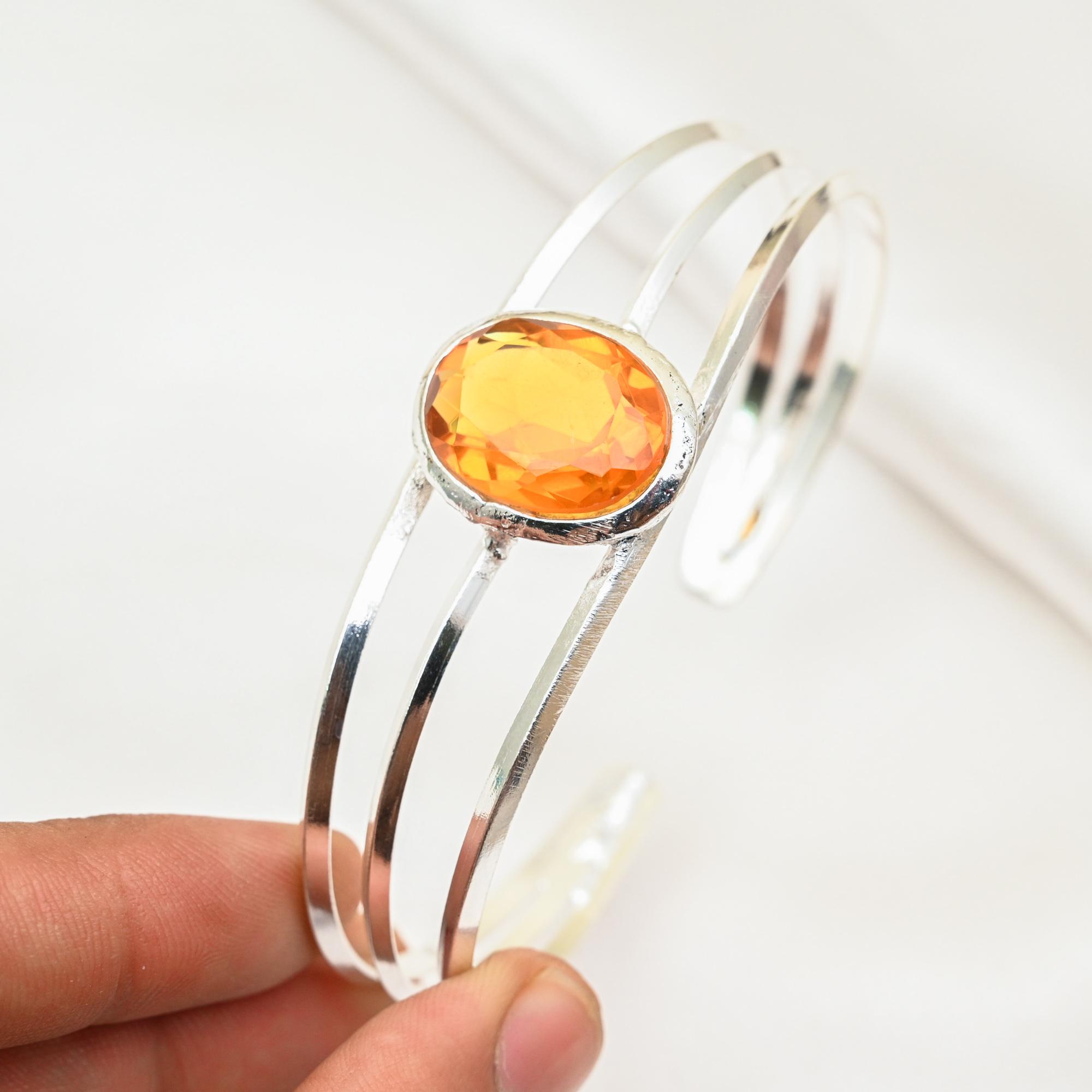 Morganite Bangle, Handmade Gemstone 925 Solid Sterling Silver Bangle Antique Jewelry, Adjustable Chain Bangle, Engagement Gift