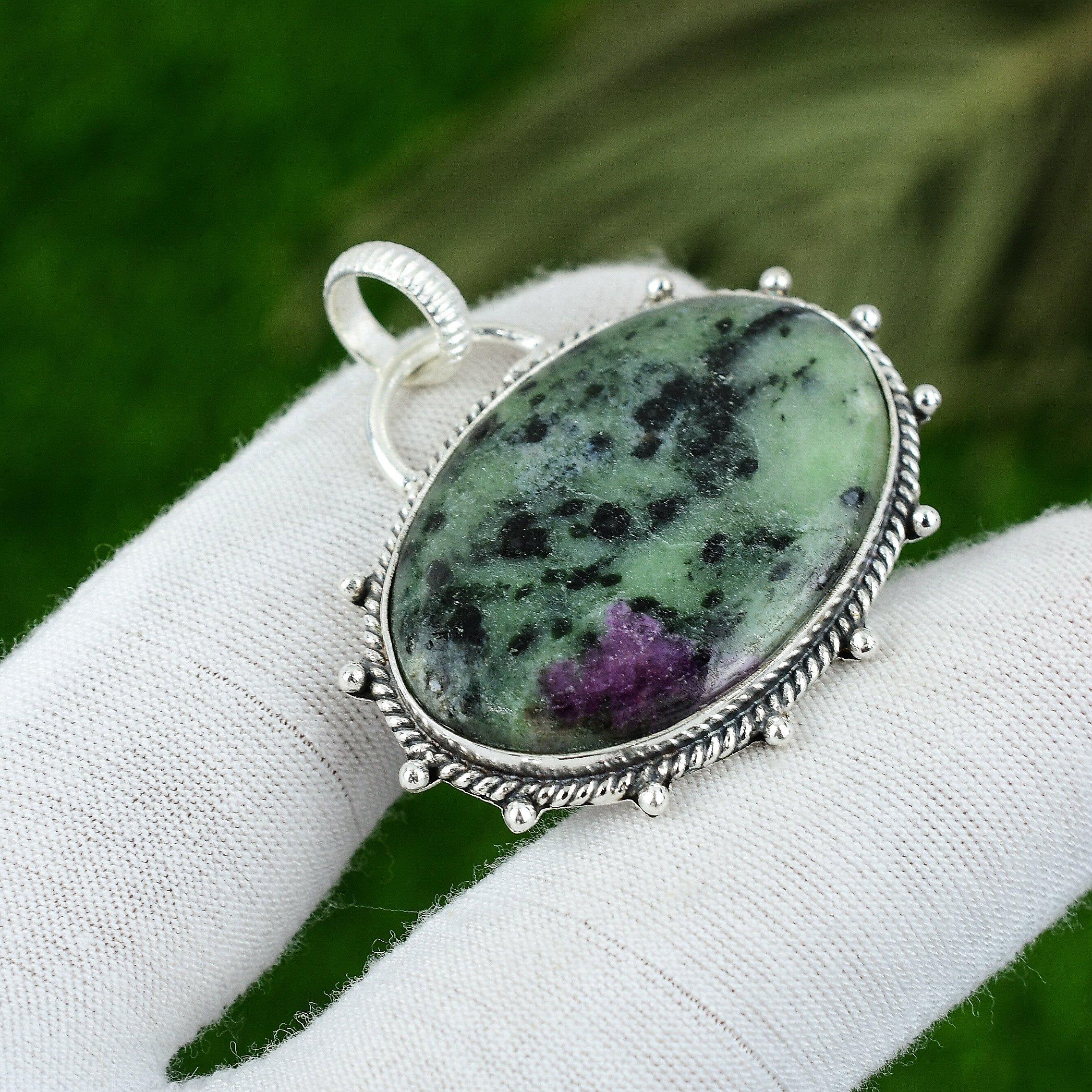 Birthday Gift For Her Natural Ruby Zosite Gemstone Pendant 925 Sterling Silver