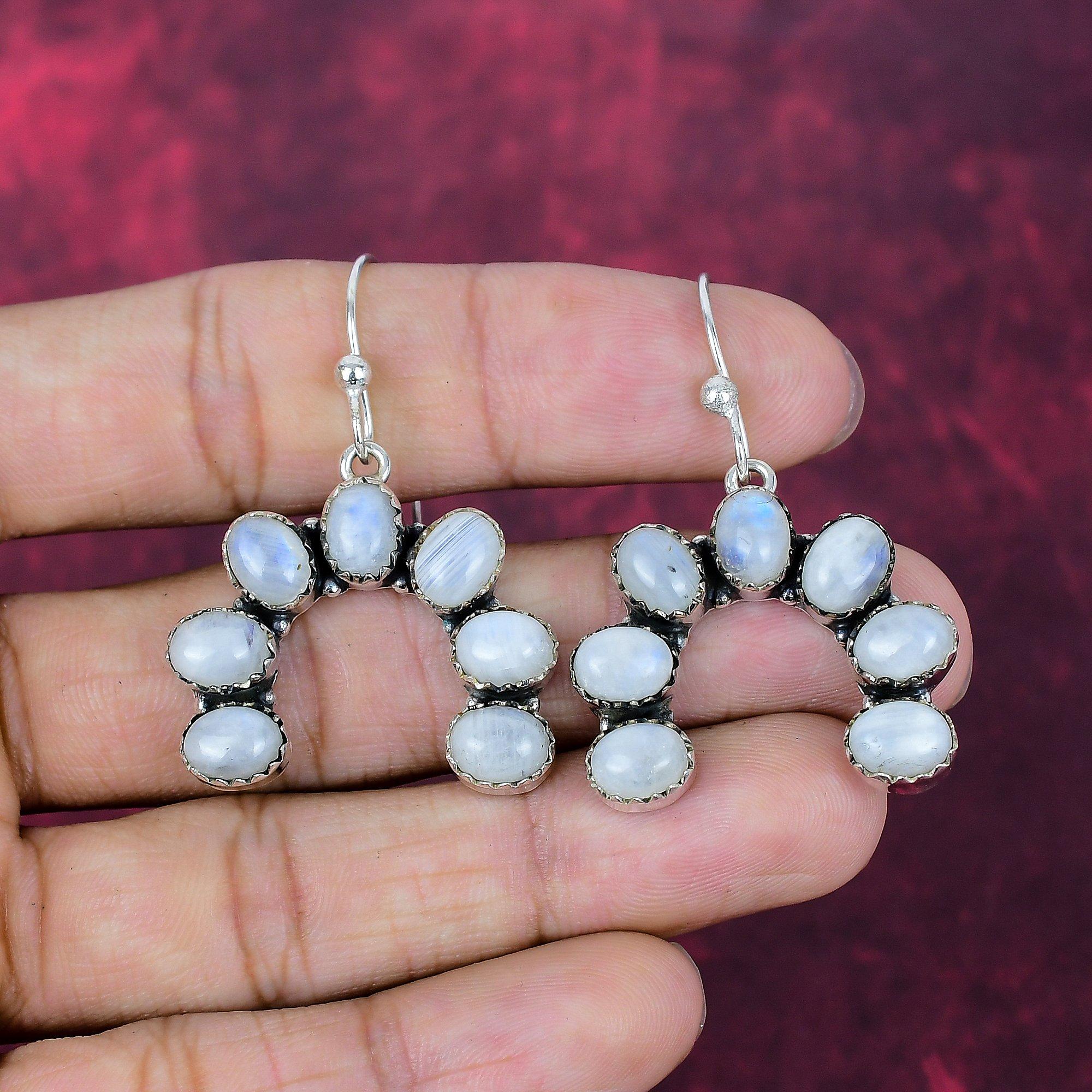 Moonstone Earrings, 925 Solid Sterling Silver Gemstone Handmade Earrings Jewelry, Gift For Love