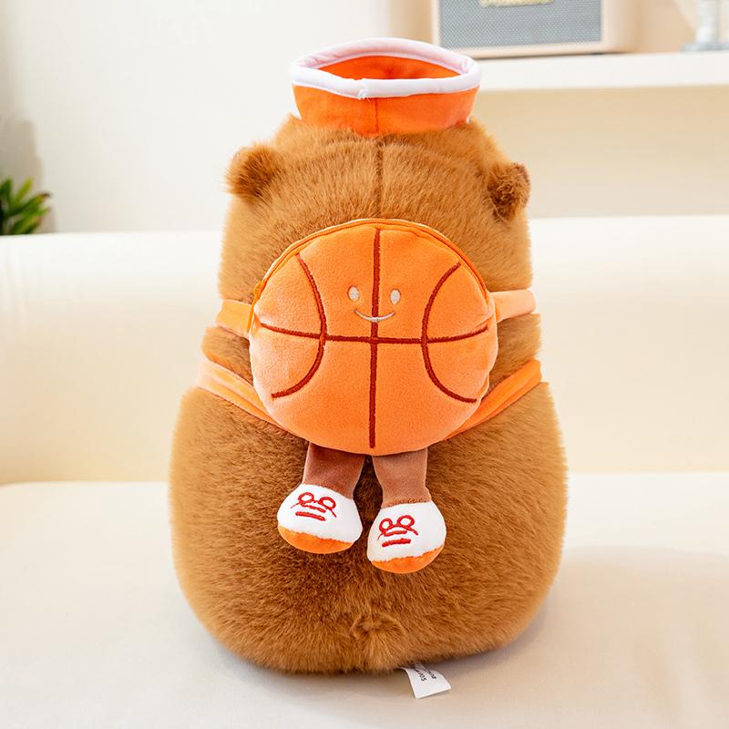 Cute Cartoon Animal Basketball Backpack Capybara Plush Toy Kawaii Stuffed Doll Home Decor Gifts For Kids
