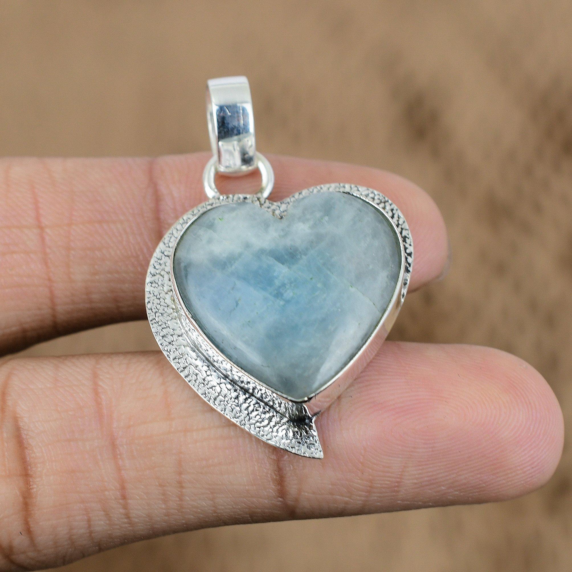 Aquateen Gemstone Sterling Silver Elegant Birthday Artisan Heart Pendant Jewelry
