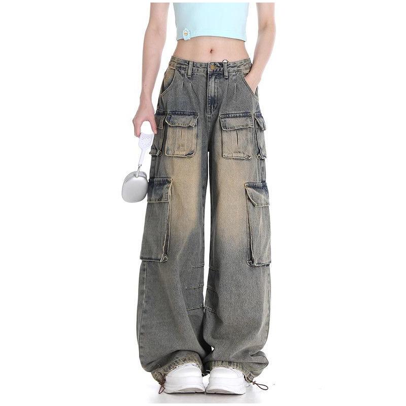 Women's Retro Hip-hop Style Fashion Straight Vintage High Waist Jeans Full Length Pants Wide Leg Baggy Y2K Denim Trouser