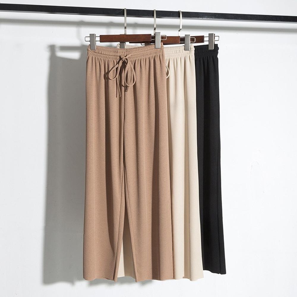 Summer Ladies Ice Silk Light Wide Leg Trousers Girl Solid Color High Waist Loose All-match Straight Casual Pants