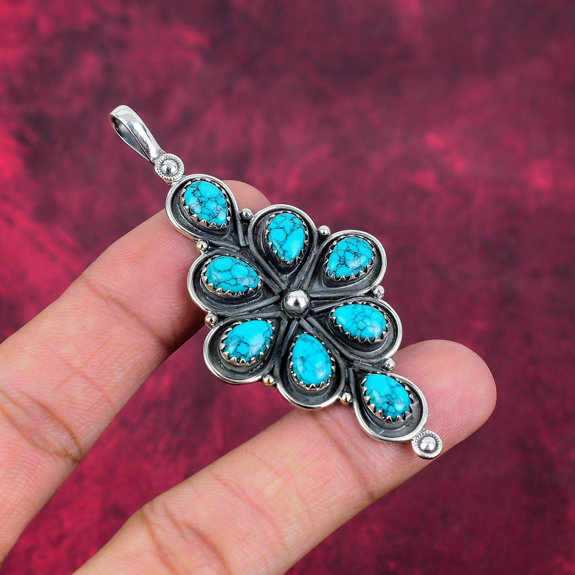 Pendentif en argent sterling massif 925 et turquoise Santa Rosa, bijou fait main en pierres précieuses, cadeau pour femme, pendentif neuf