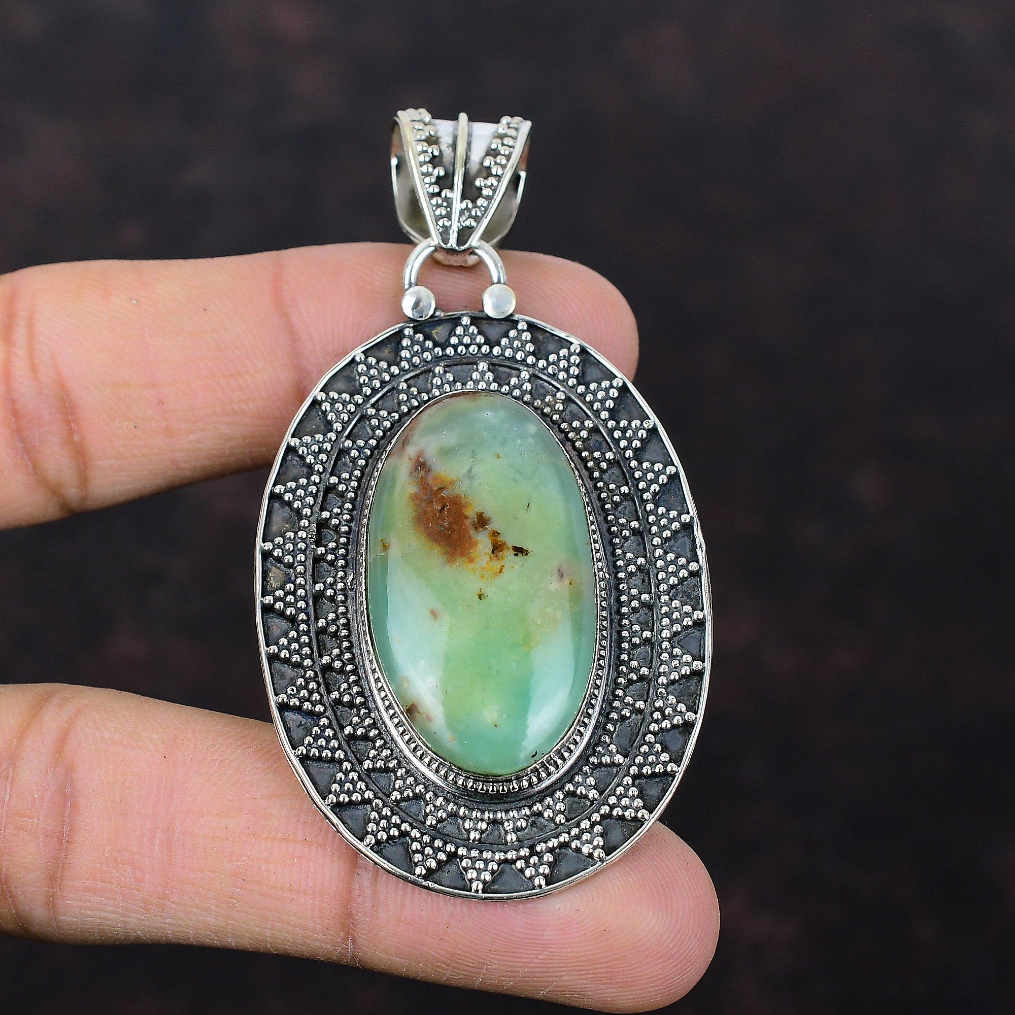 Chrysoprase Pendant Genuine Gemstone Pendant Unique Design Pendant 925 Sterling Silver Pendant Handmade Vintage Pendant Chrysoprase Jewelry