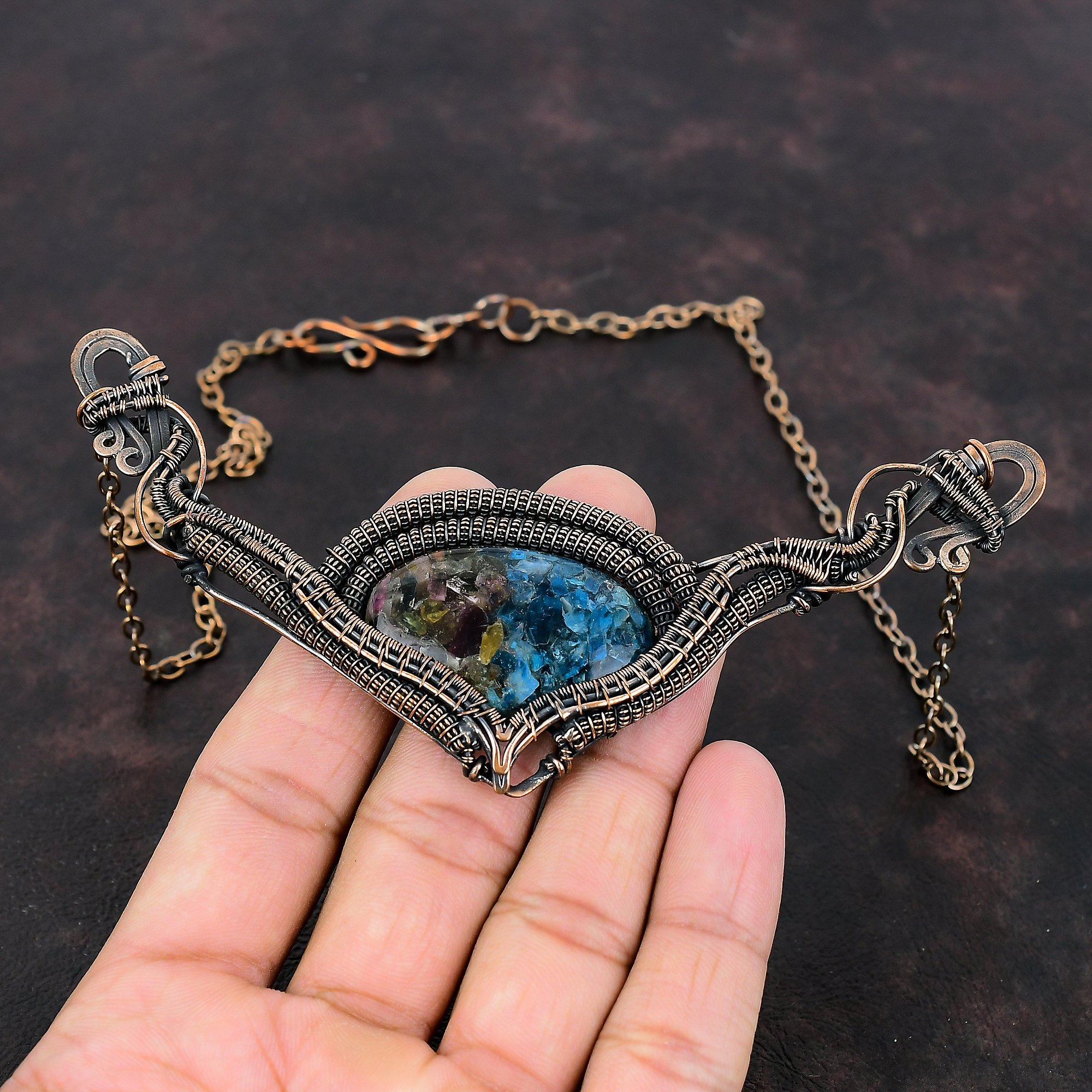 Watermelon Tourmaline Necklace Copper Wire Wrapped Jewelry Adjustable Chain Necklace Handmade Gemstone Necklace Copper Wire Wrapped Necklace