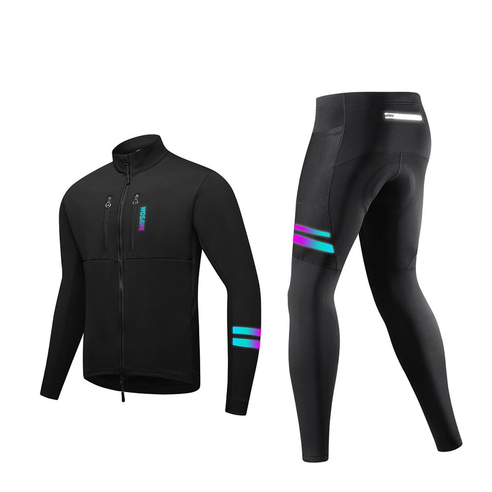 Wosawe Fall and Winter Men's Fleece Warm Cycling Jersey Shockproof Breathable Mesh Breathable Bicycle Road Cycling Suit