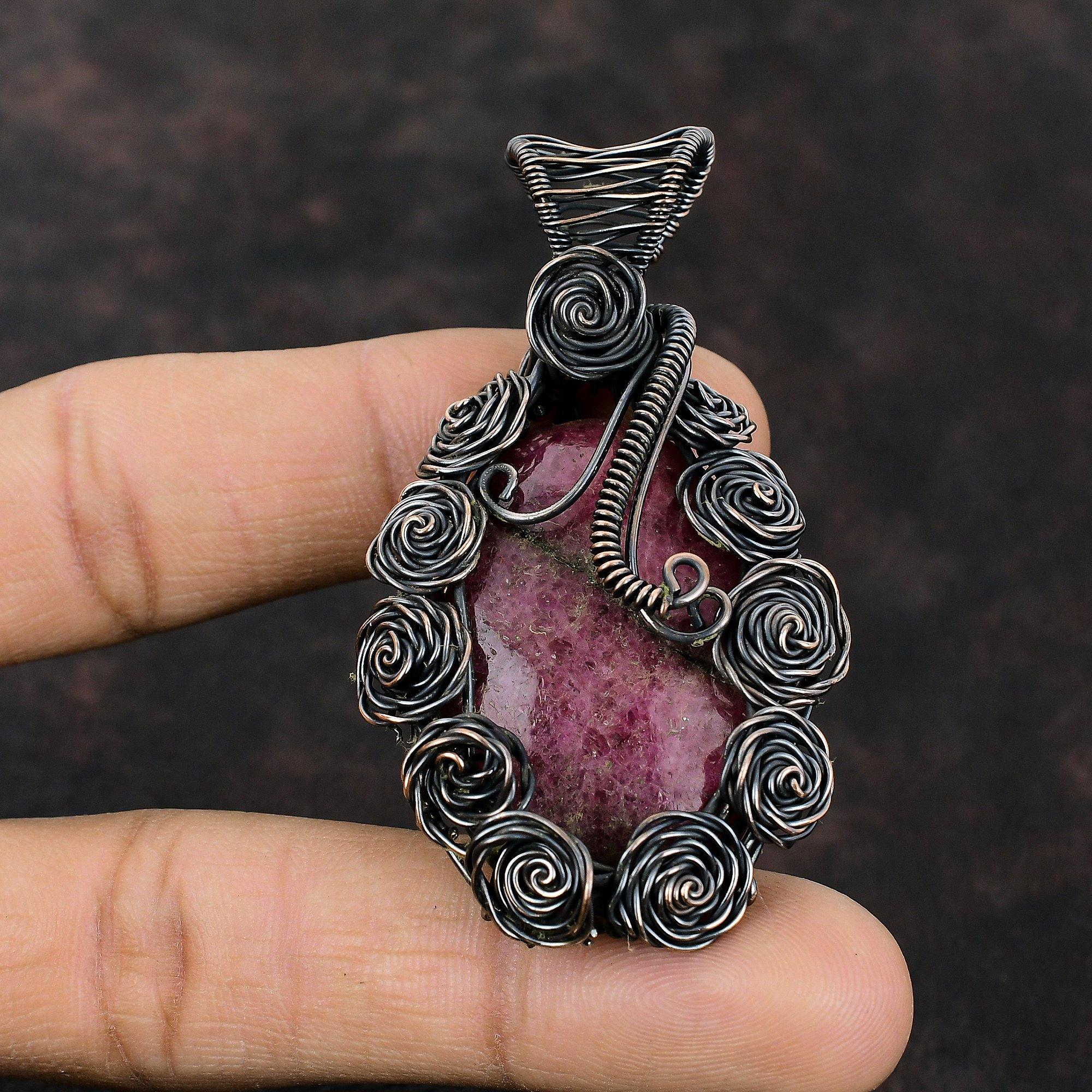 Rhodonite Pendant Copper Wire Wrapped Pendant Natural Gemstone Pendant Dainty Copper Jewelry Handmade Pendant Gift For Him Wire Wrap Jewelry