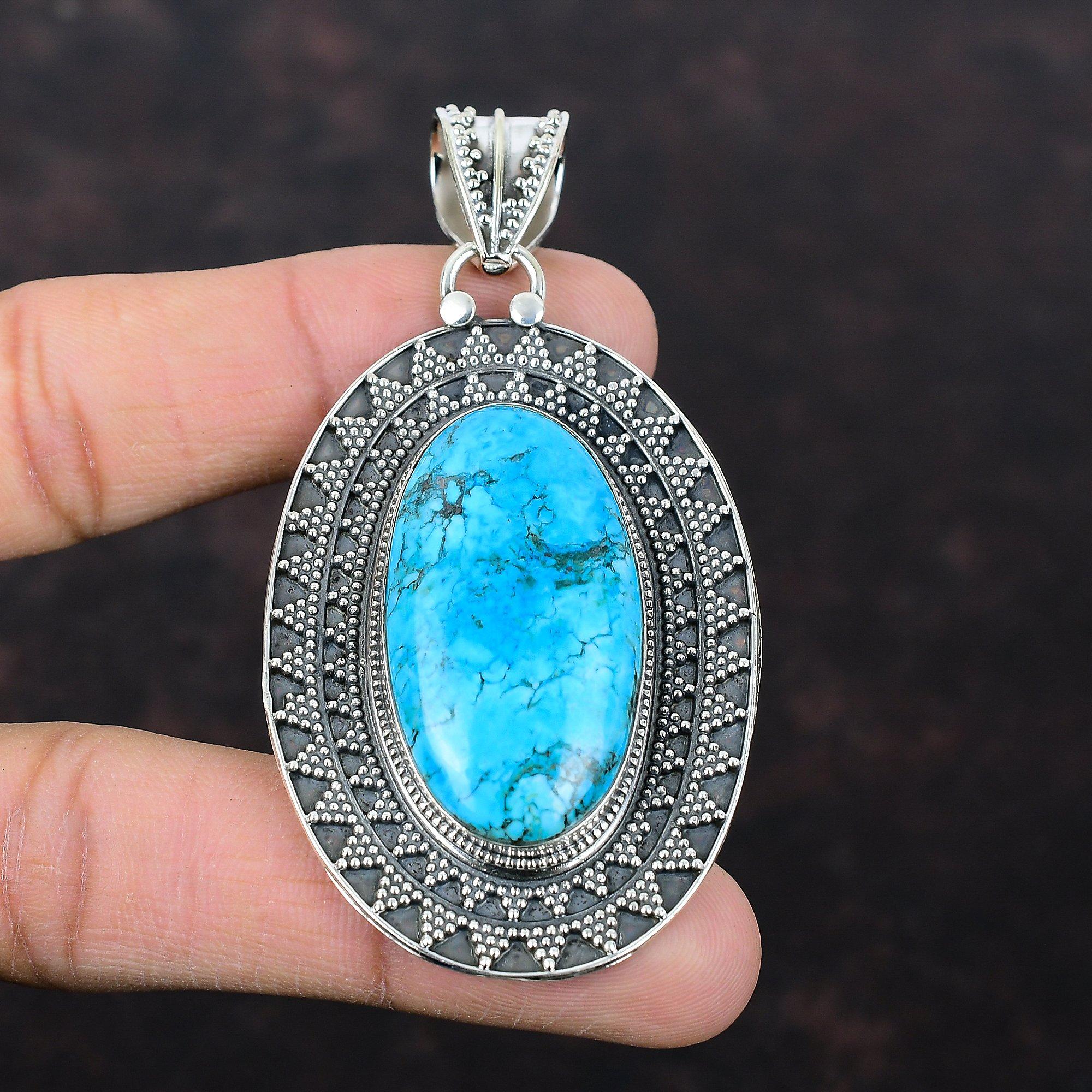 Tibetan Turquoise Pendant 925 Sterling Silver Pendant Vintage Pendant Natural Gemstone Jewelry Handmade Antique Pendant Gift For Anniversary