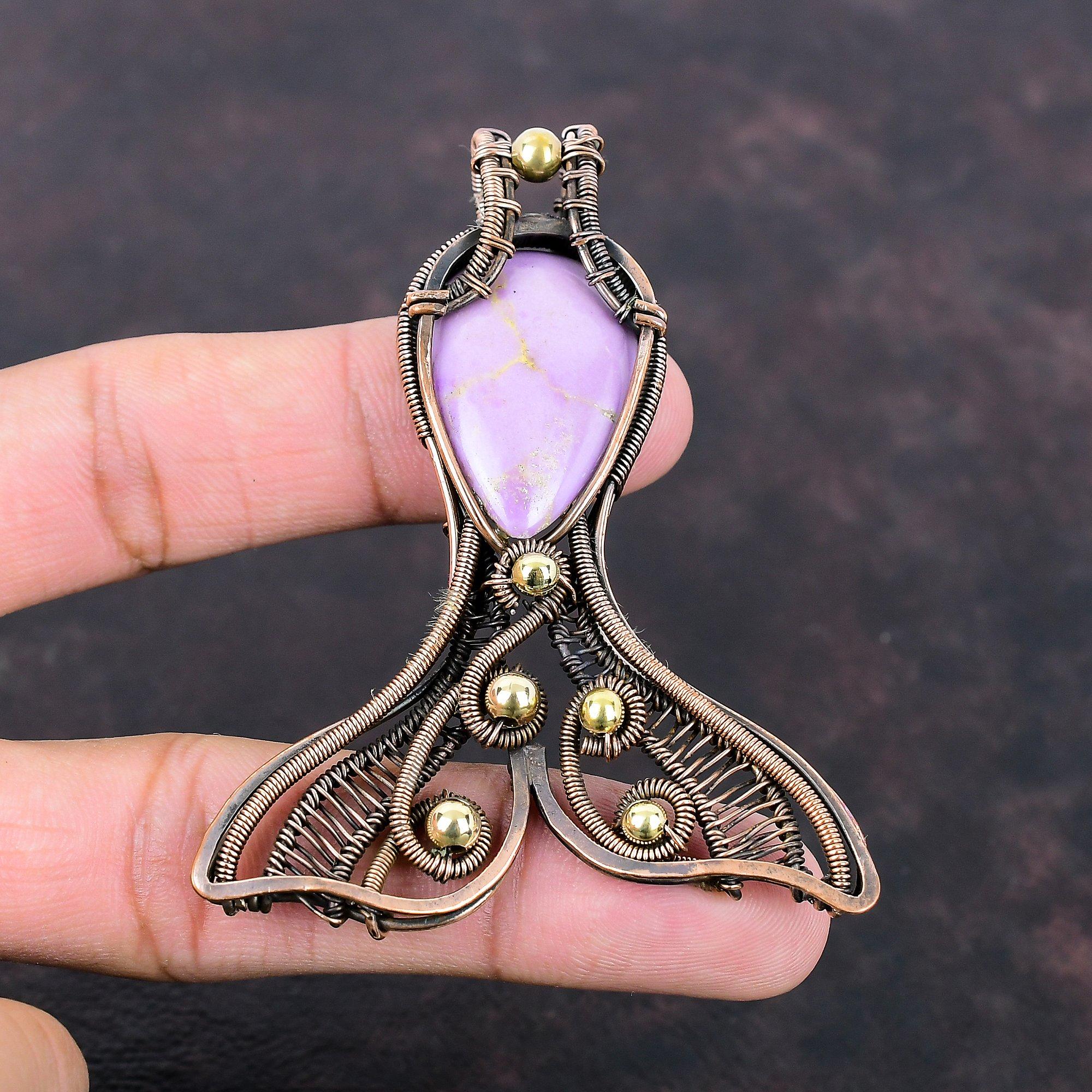 Phosphosiderite Pendant Copper Wire Wrapped Pendant Handmade Gemstone Pendant Phosphosiderite Jewelry Fish Pendant For Gift Copper Jewelry