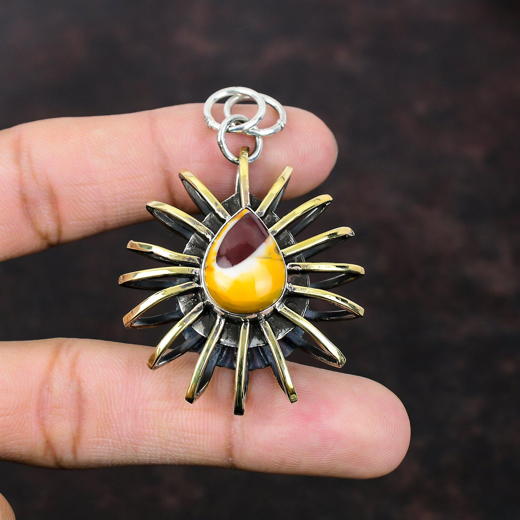 Wisiorek z mokaitu Srebro próby 925 Wisiorek z kamieniem szlachetnym Ręcznie robiona biżuteria Wisiorek platerowany 18-karatowym złotem Biżuteria w klatce Prezent dla matki Wisiorek od projektanta